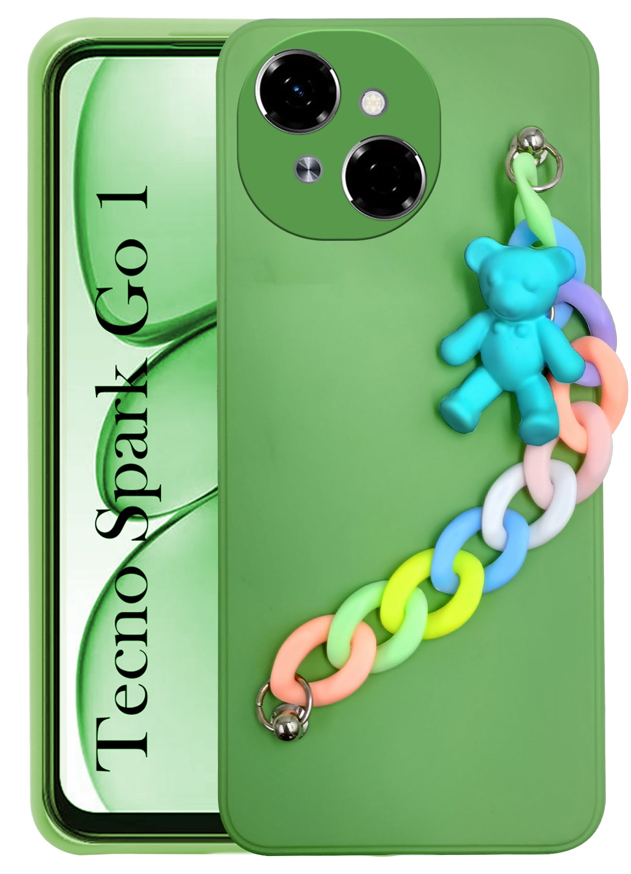 For Tecno Spark Go 1 Girls Case Back Cover with Bracelet (Wrist Hanging Chain | Teddy Toy Cartoon)