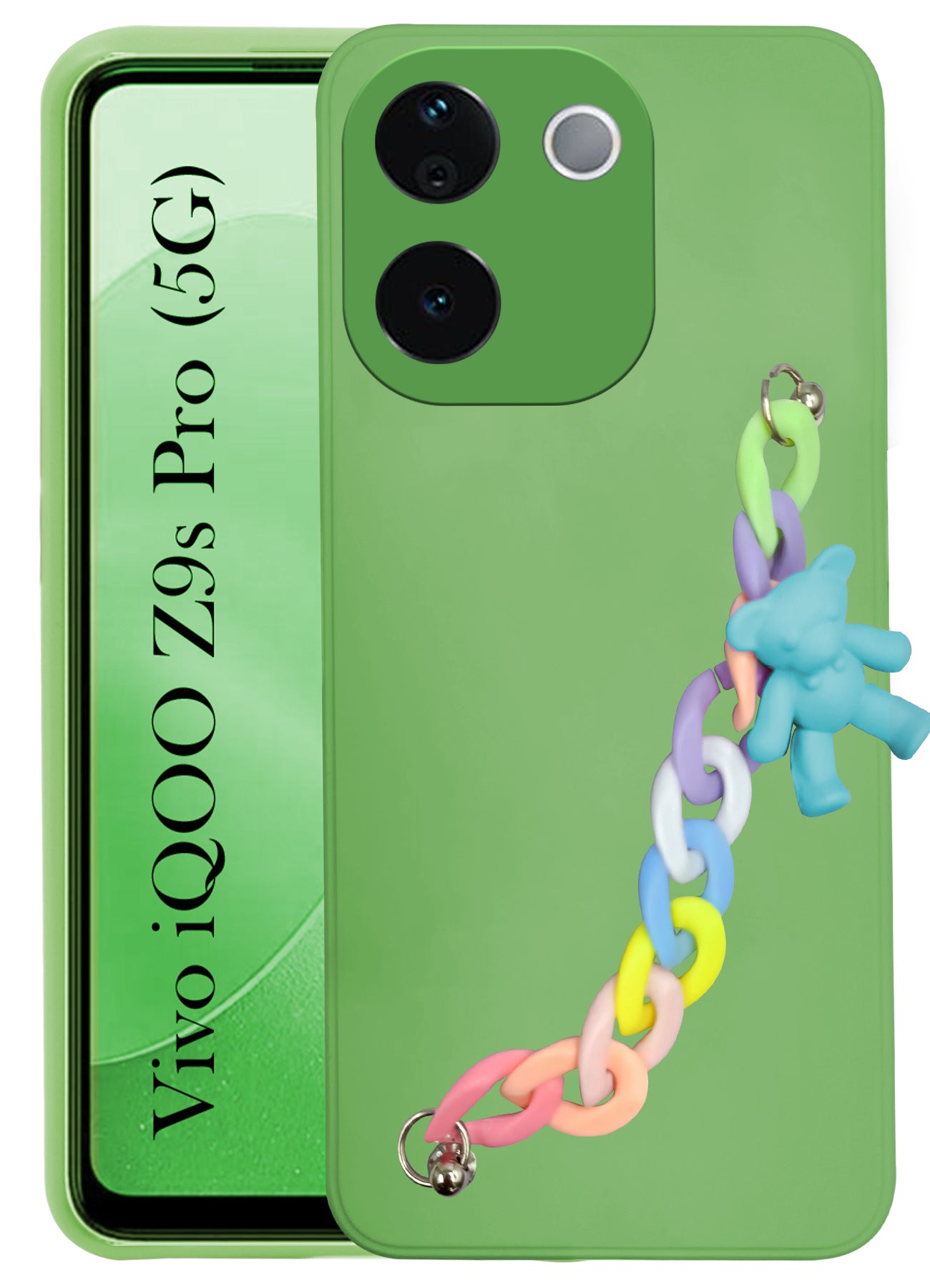 For Vivo iQOO Z9s Pro Back Cover Girls Case with Bracelet (Wrist Hanging Chain | Teddy Toy Cartoon)