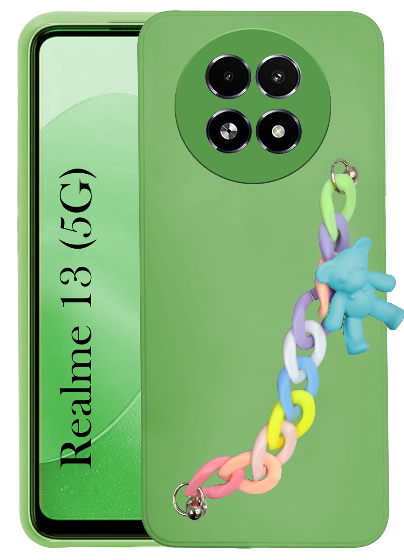 For Realme 13 Back Cover Girls Case with Bracelet (Wrist Hanging Chain | Teddy Toy Cartoon)