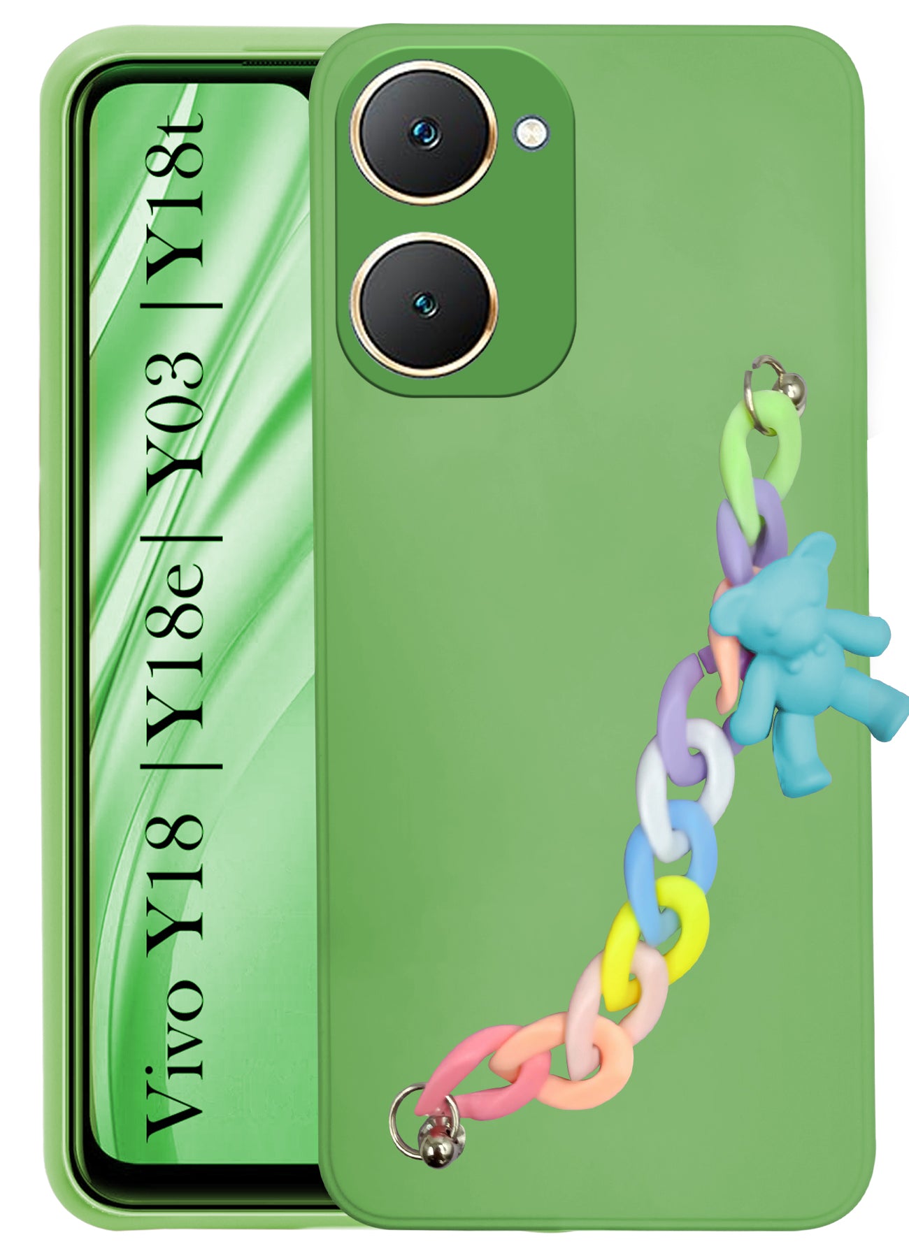 For Vivo Y18 | Y18e | Y03 | Y18i | Y18t Back Cover Girls Case with Bracelet (Wrist Hanging Chain | Teddy Toy Cartoon)