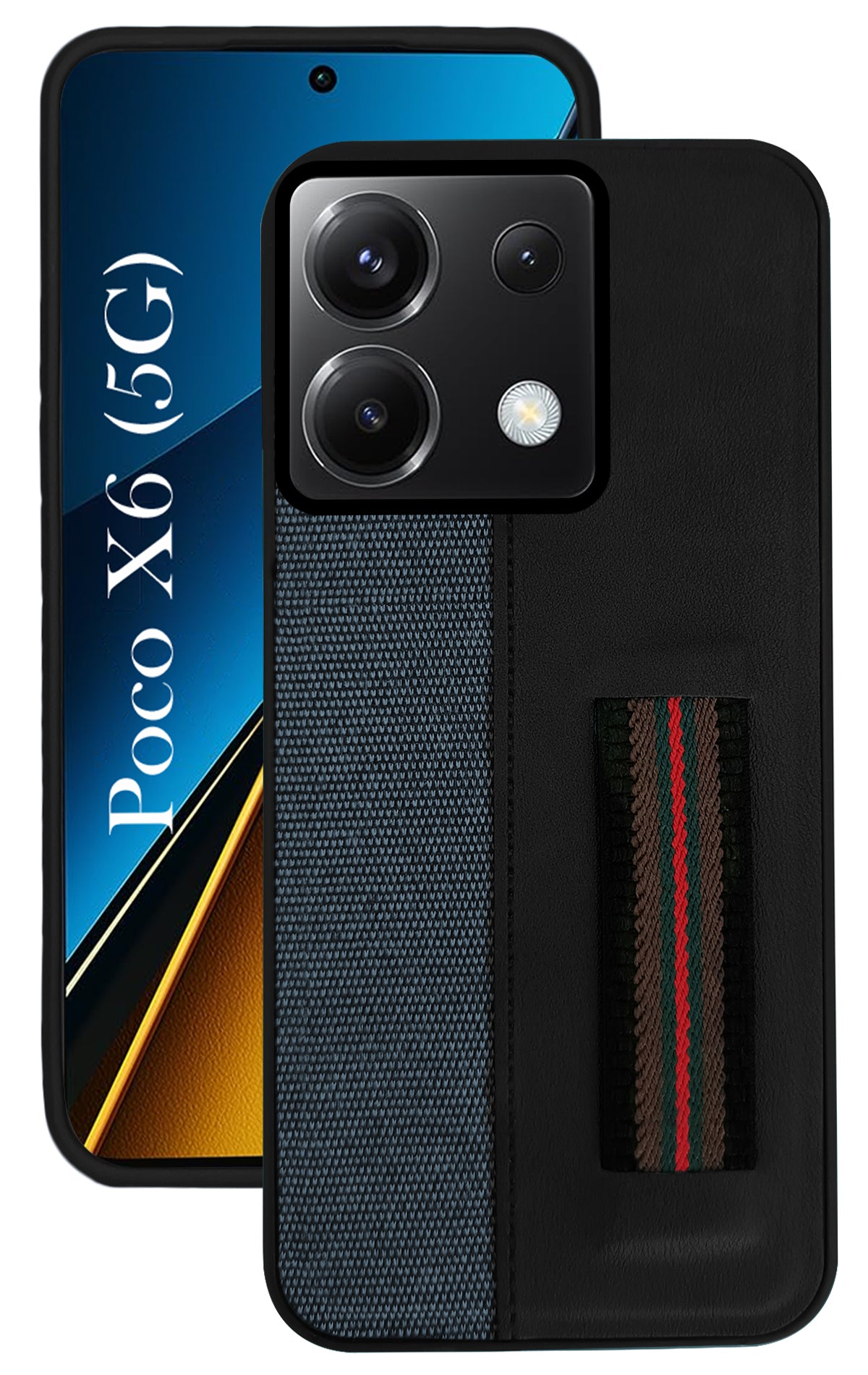 For Poco X6 5G Back Cover Case ( Professional PU Leather | Strip Chain Holder Socket)