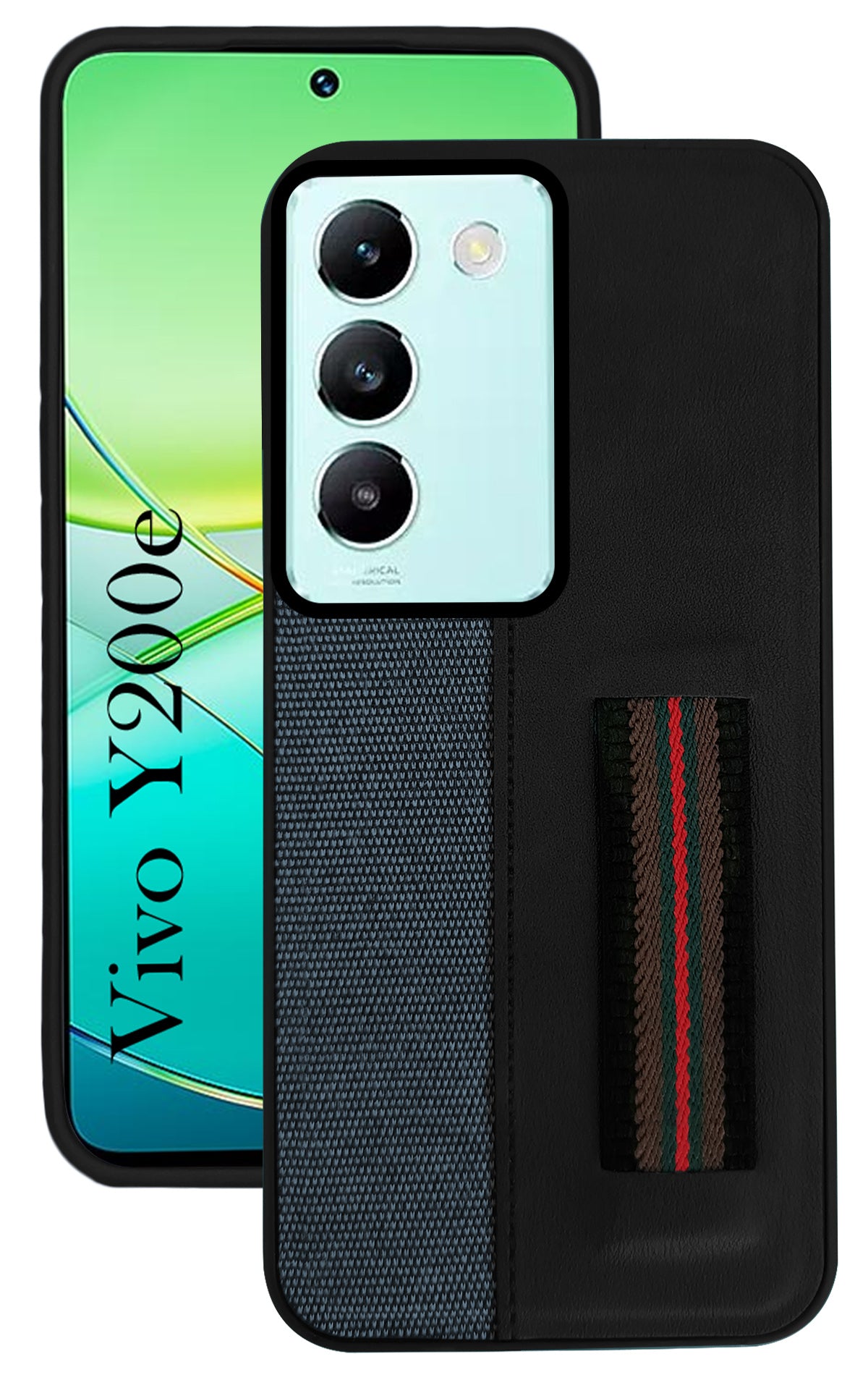 For Vivo Y200e Back Cover Case ( Professional PU Leather | Strip Chain Holder Socket)