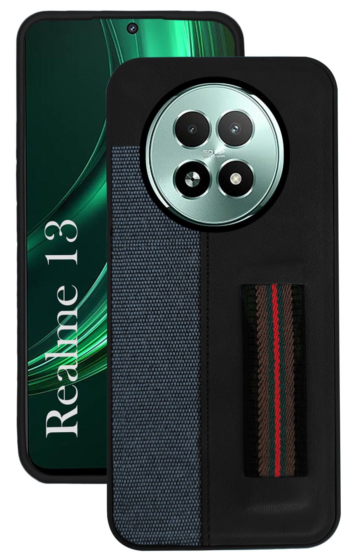 For Realme 13 Back Cover Case ( Professional PU Leather | Strip Chain Holder Socket)