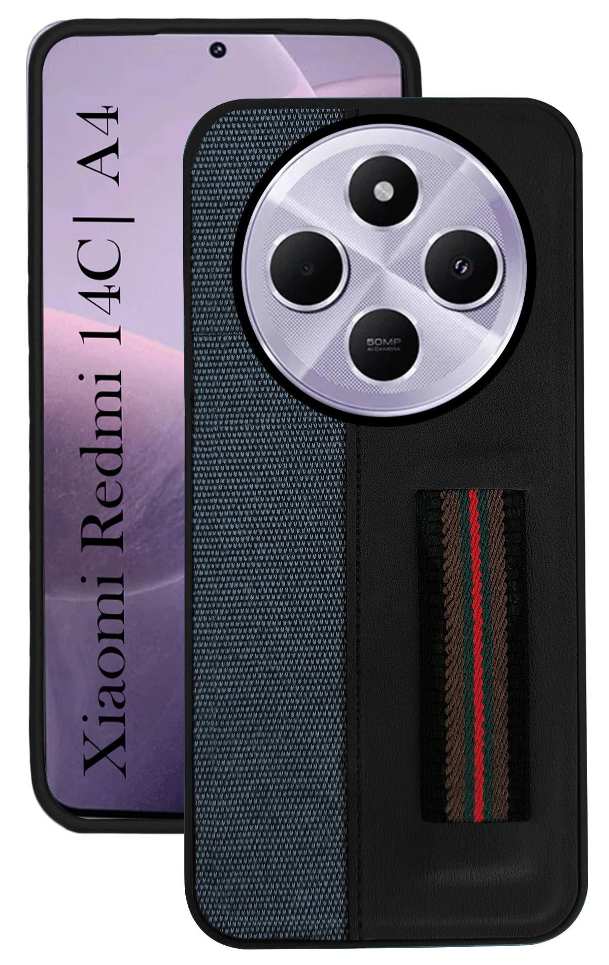 For Redmi A4 5G | Xiaomi Redmi 14C Back Cover Case ( Professional PU Leather | Strip Chain Holder Socket)