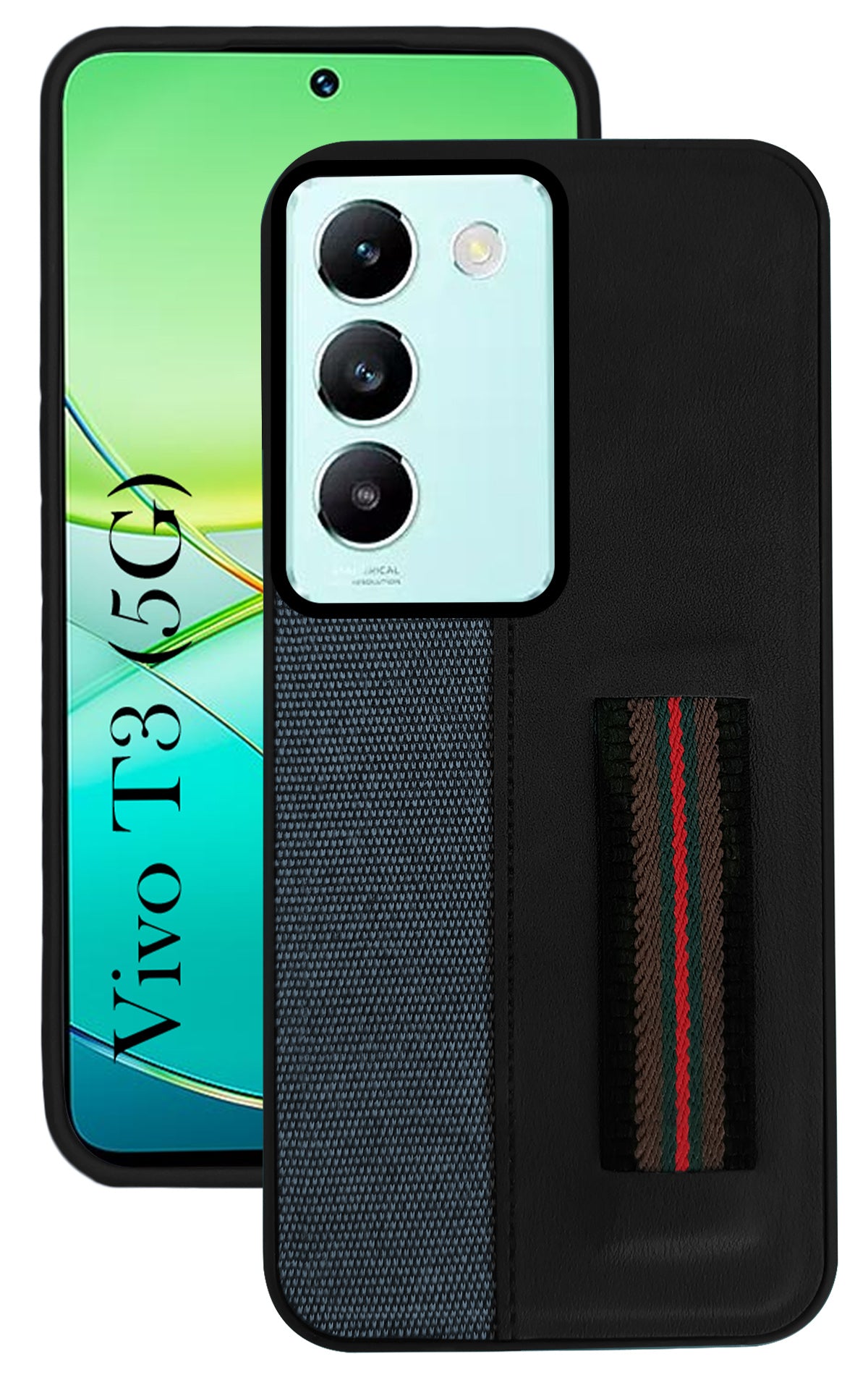 For Vivo T3 5G Back Cover Case ( Professional PU Leather | Strip Chain Holder Socket)