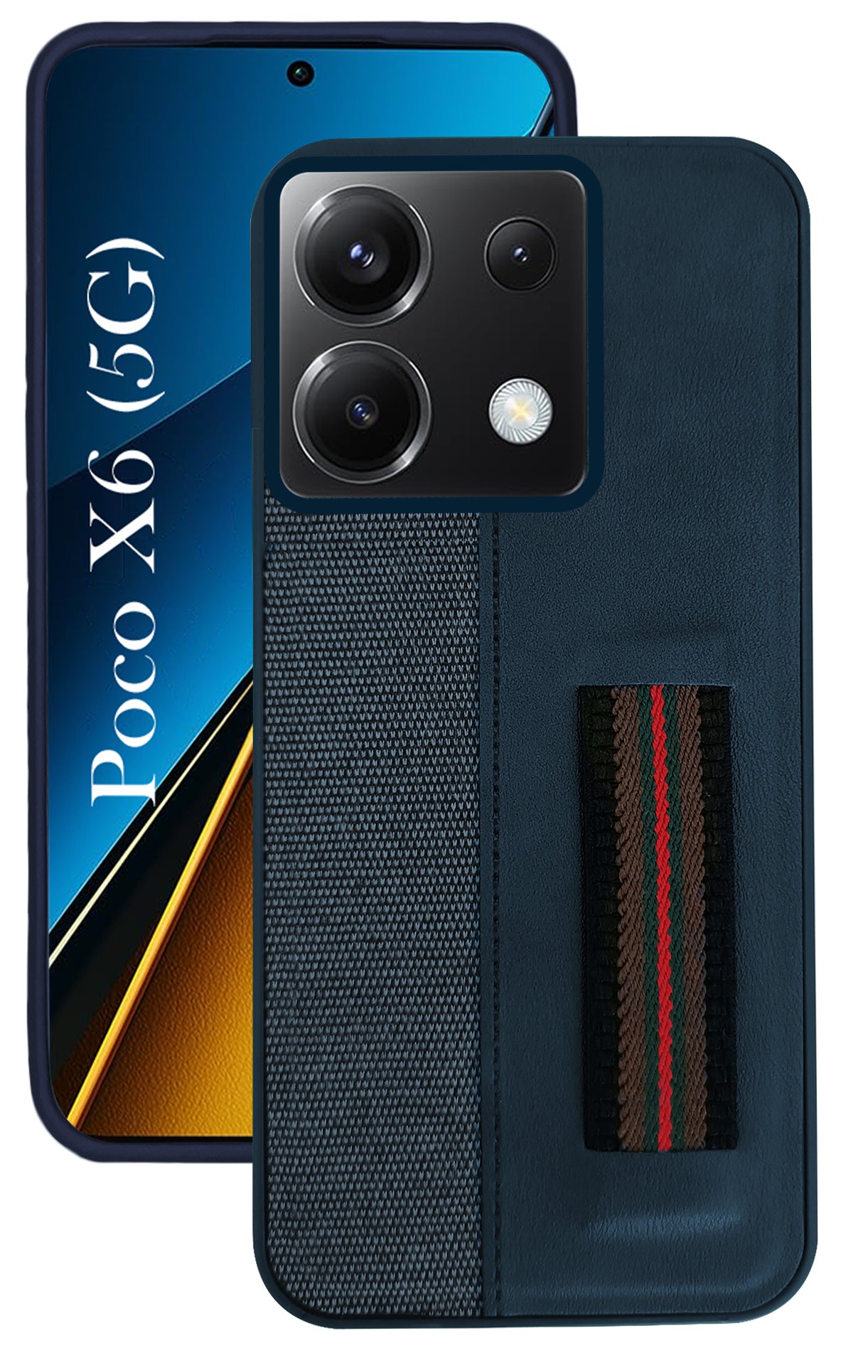 For Poco X6 5G Back Cover Case ( Professional PU Leather | Strip Chain Holder Socket)