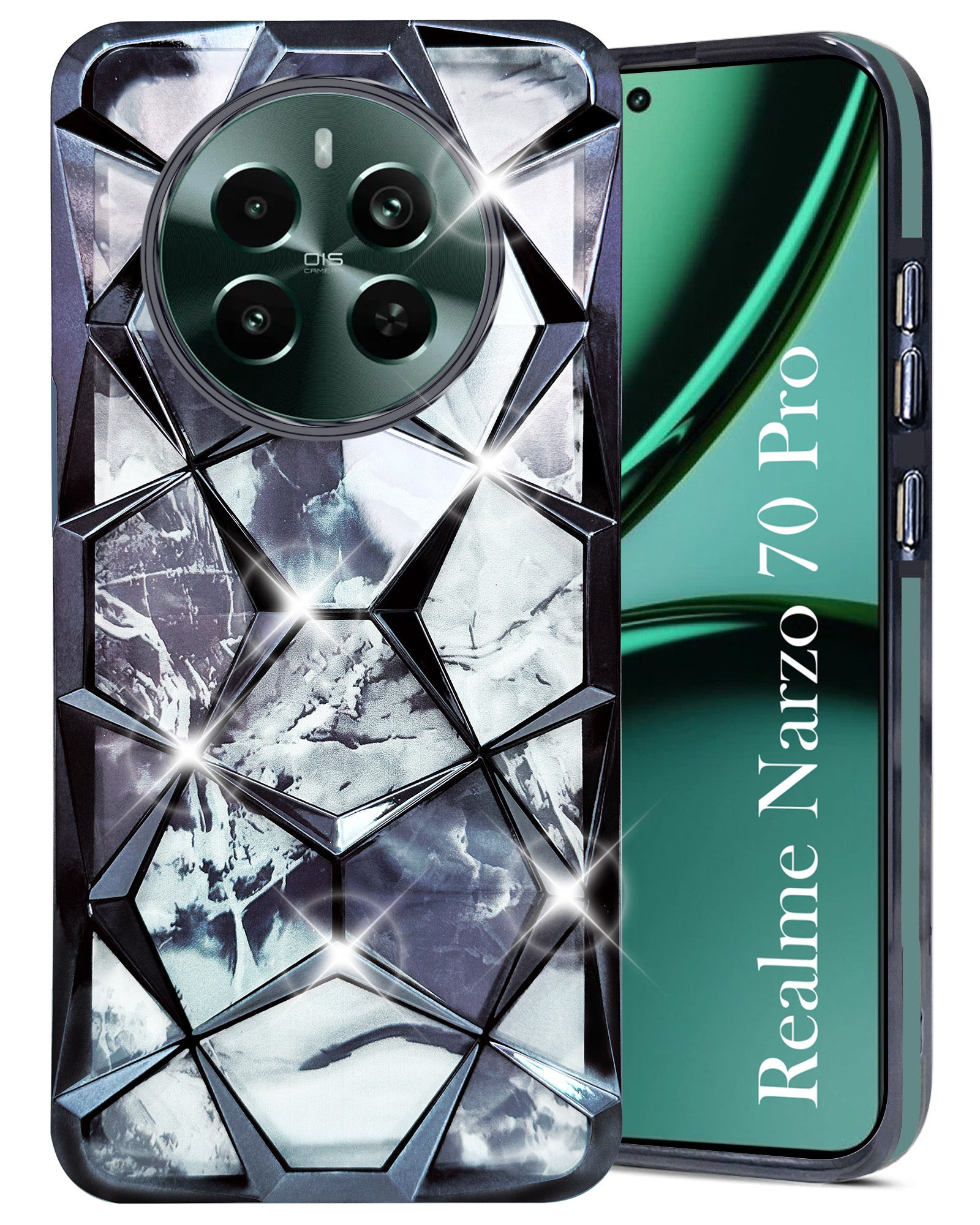 For Realme Narzo 70 Pro Back Cover Case ( Dual Design Glitter Sparkle and Detachable Diamond Print Case | Soft and Flexible)