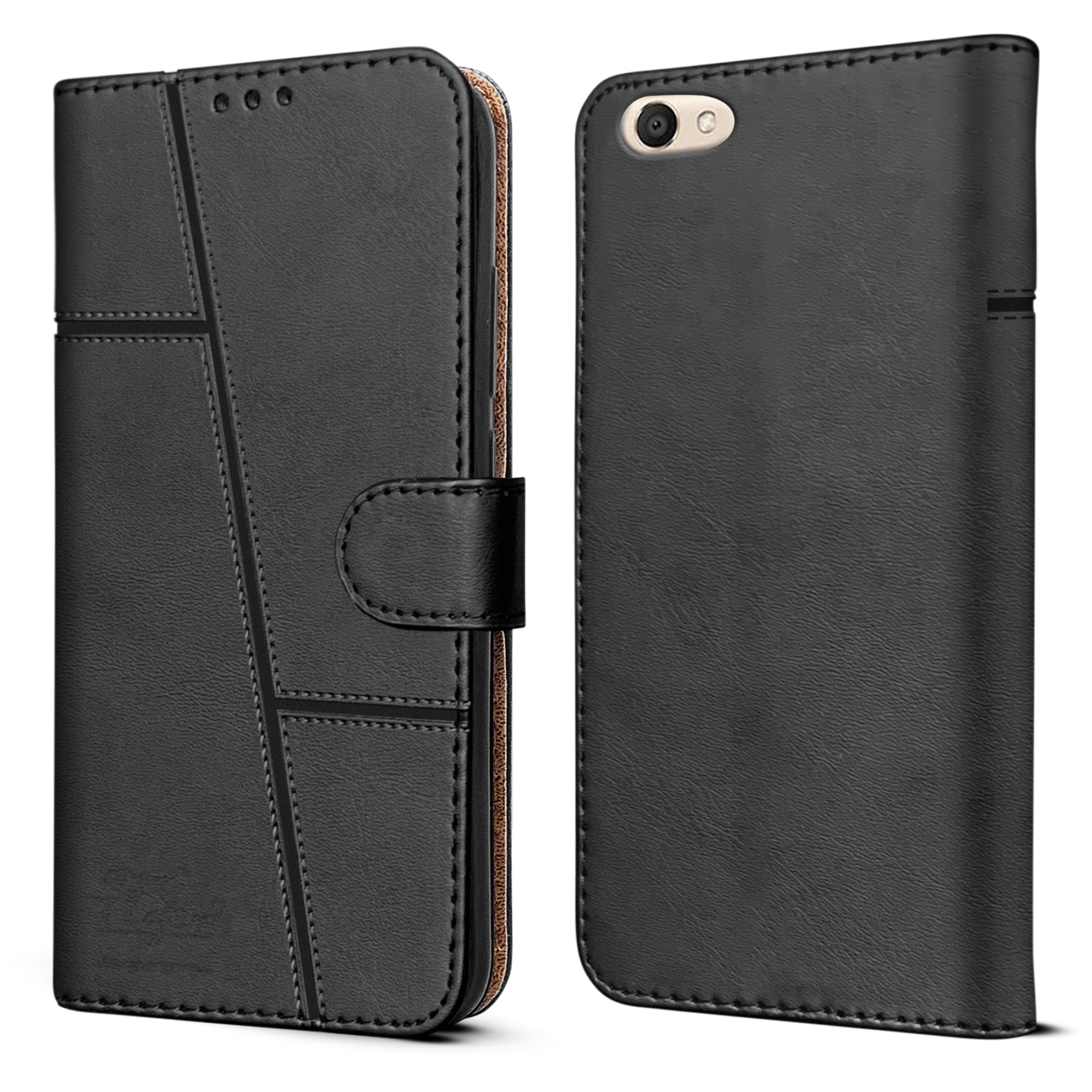 For Vivo V5 Flip Cover Case ( Stitched Leather with Magnetic Closure)