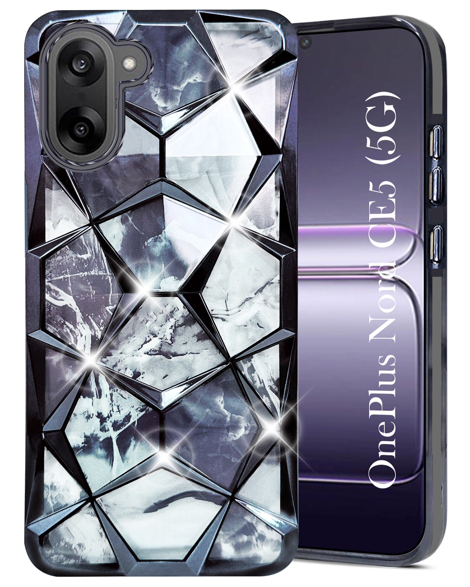 For Oneplus Nord CE 5 Back Cover Case (Dual Design Glitter Sparkle and Detachable Diamond Print Case | Soft and Flexible)
