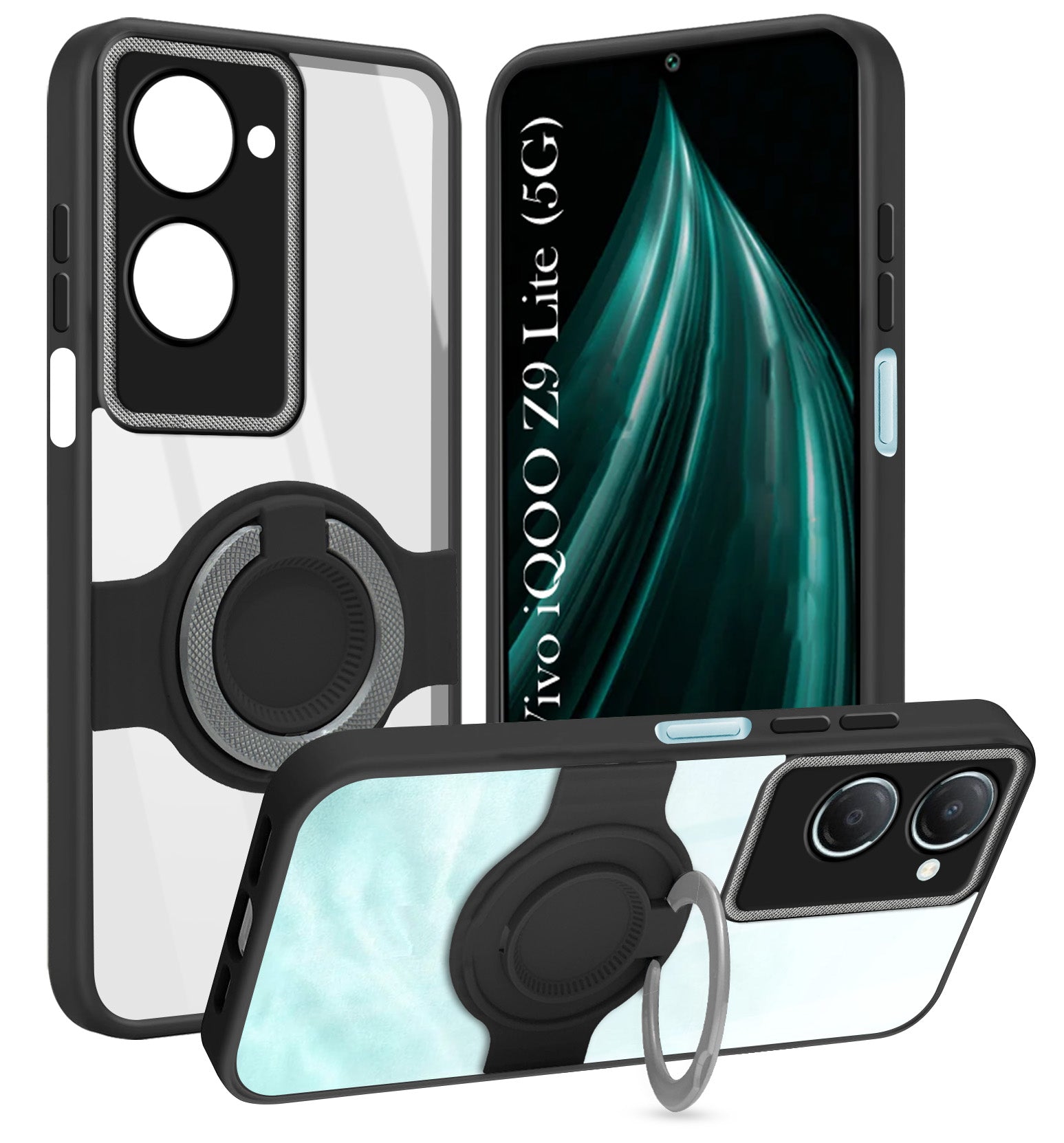 For Vivo iQOO Z9 Lite Back Cover Case with stand (Built-in Ring Holder Kickstand | Lifetime Anti Yellow | Camera Protection)