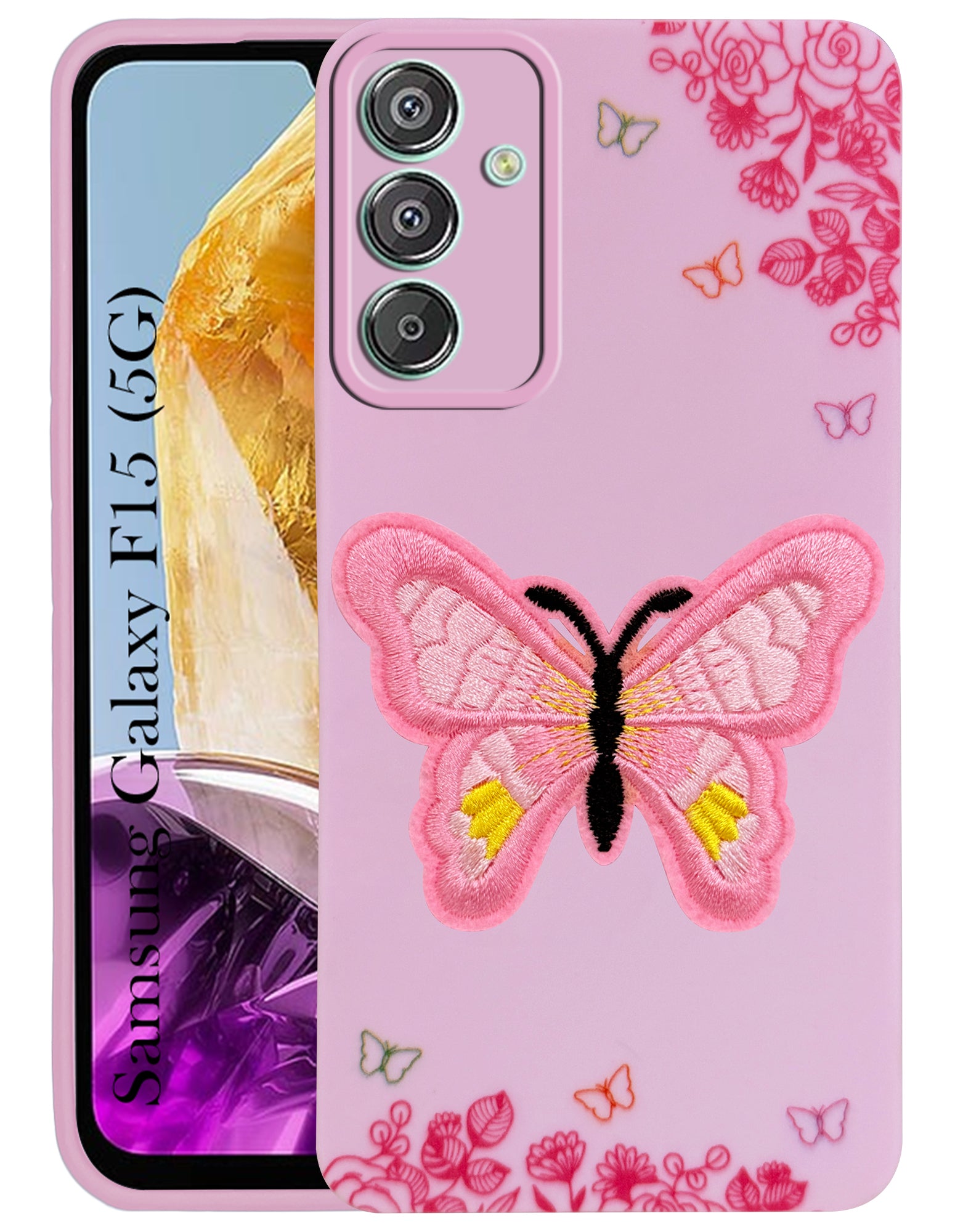 For Samsung Galaxy F15 5G Back Cover Case (Soft Butterfly Embroidery | Women Teen Girls | Camera Protection| Matte Silicone)
