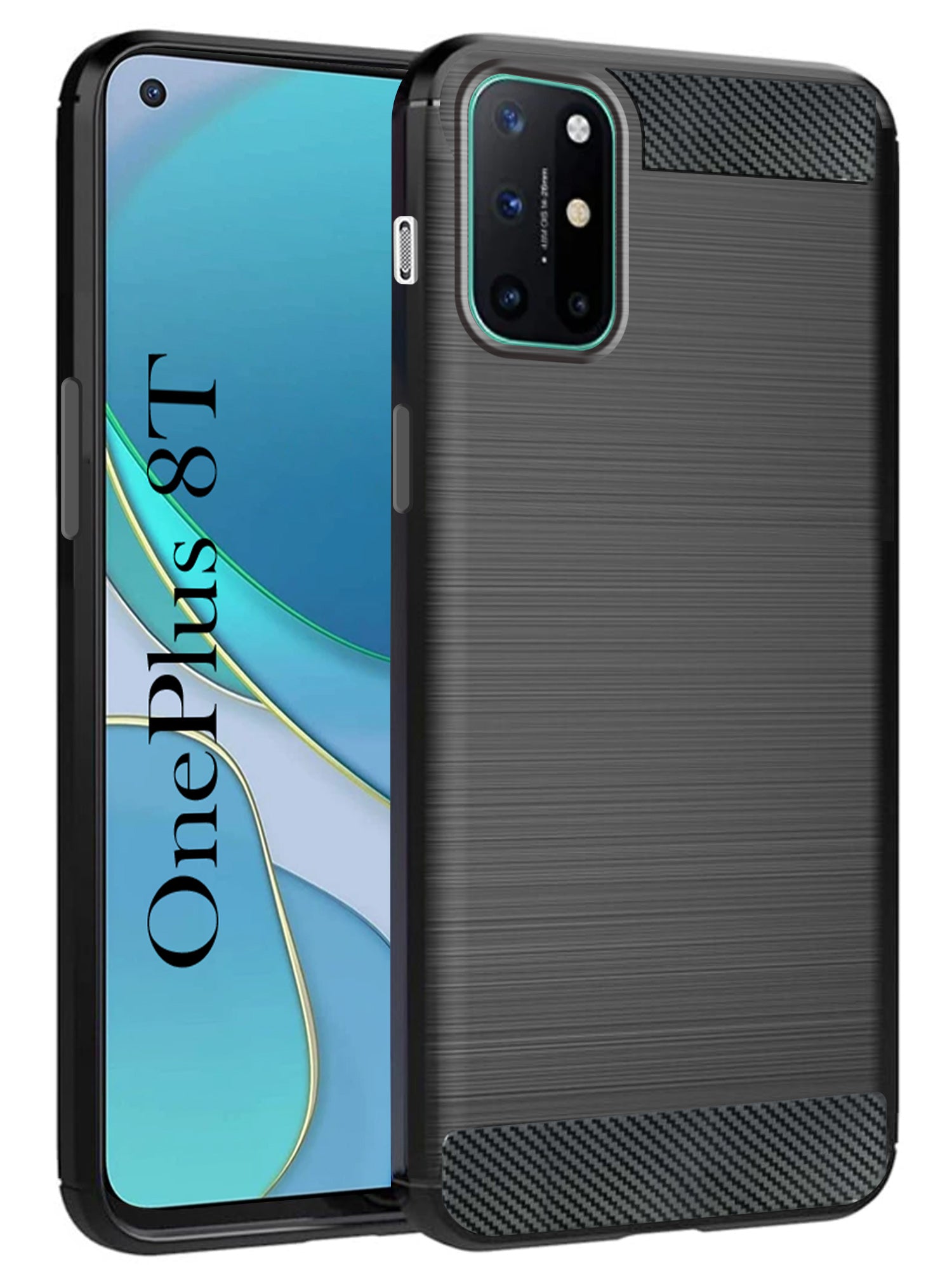 For OnePlus 8T Back Cover Case ( Hybrid Armor Case | Carbon Fiber Shockproof | Soft and Flexible | Black )