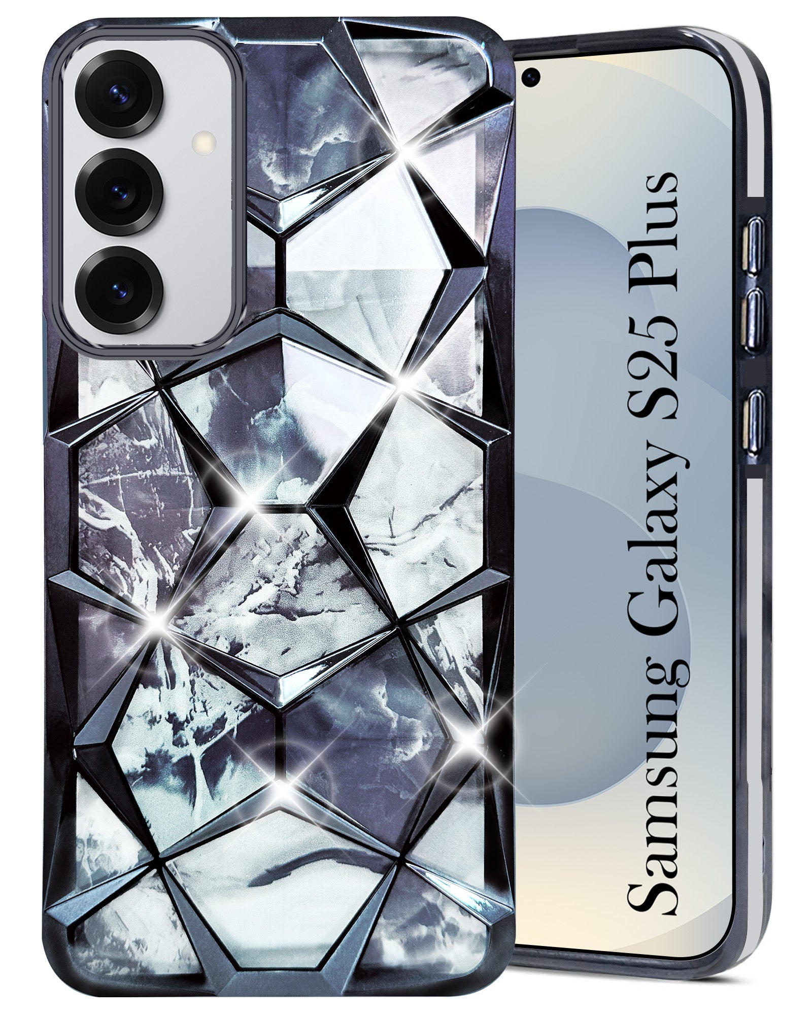 For Samsung Galaxy S25 Plus Back Cover Case (Dual Design Glitter Sparkle and Detachable Diamond Print Case | Soft and Flexible)