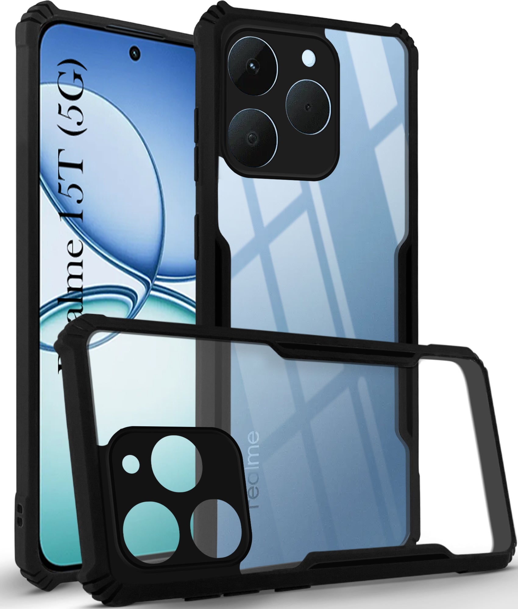 For Realme 15T Back Case Cover (Shockproof with Polycarbonate Clear Panel | Professional Black)