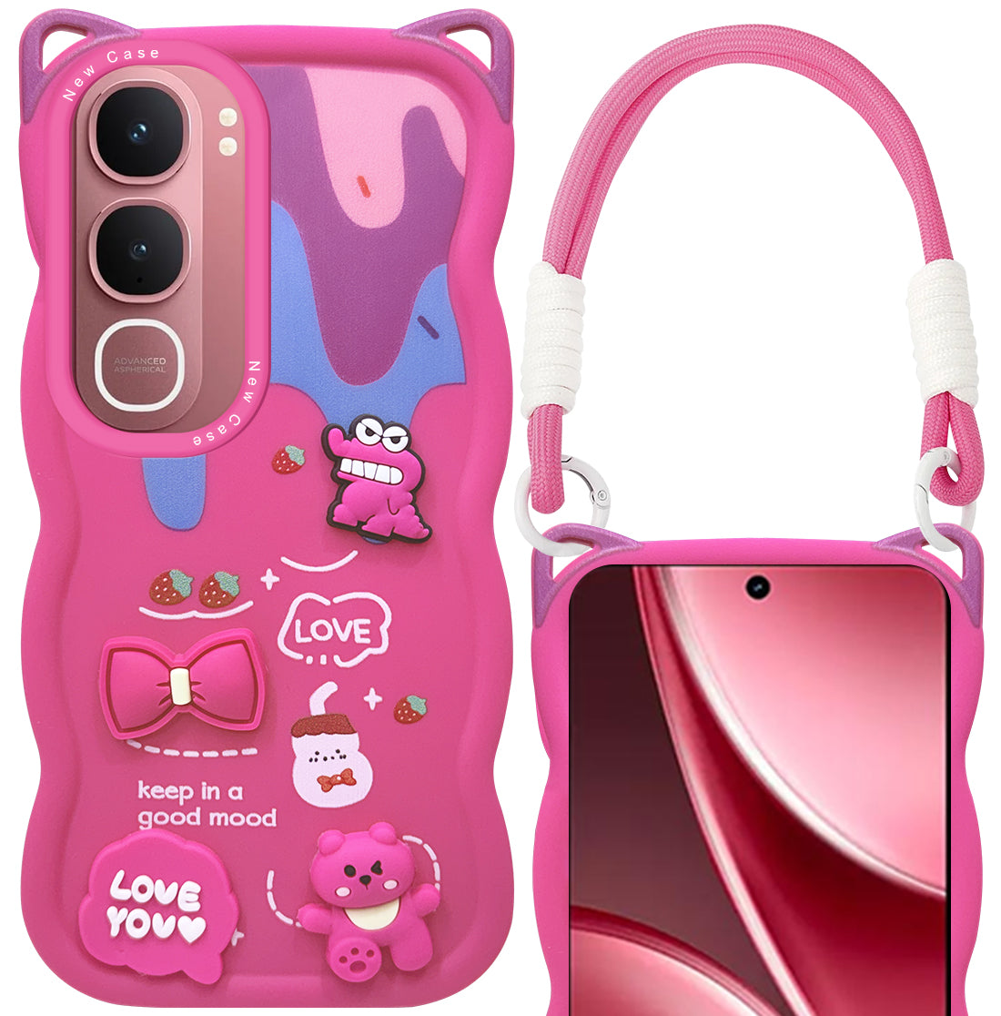 For Vivo Y31 5G Back Case Cover Strap (3D embossed Figures | Strap Holder | 360* Soft Cushion with Camera Bump)