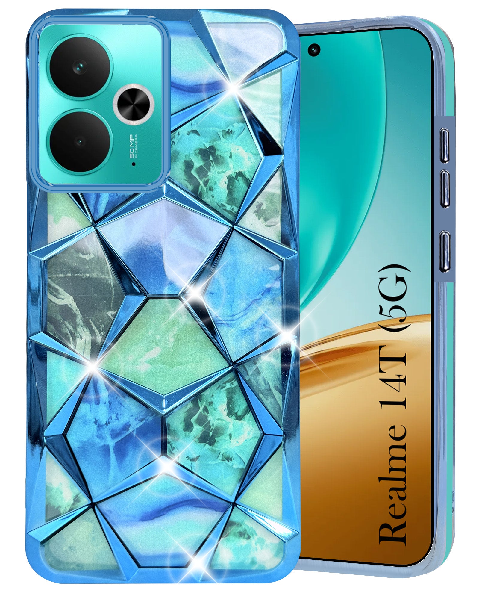 For Realme 14T Back Cover Case ( Dual Design Glitter Sparkle and Detachable Diamond Print Case | Soft and Flexible)