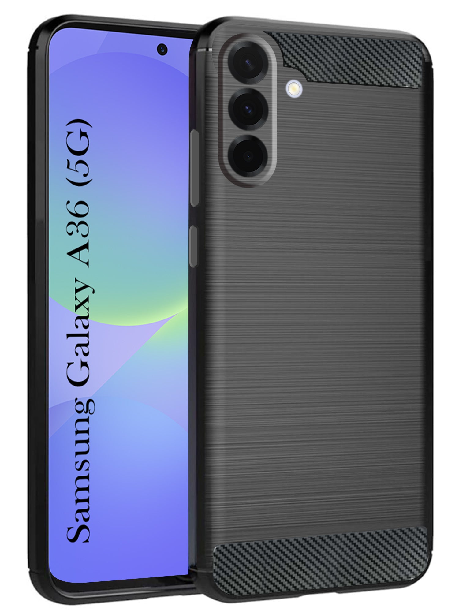 For Samsung Galaxy A36 5G Back Cover Case (Hybrid Armor Case | Carbon Fiber Shockproof | Soft and Flexible | Black )