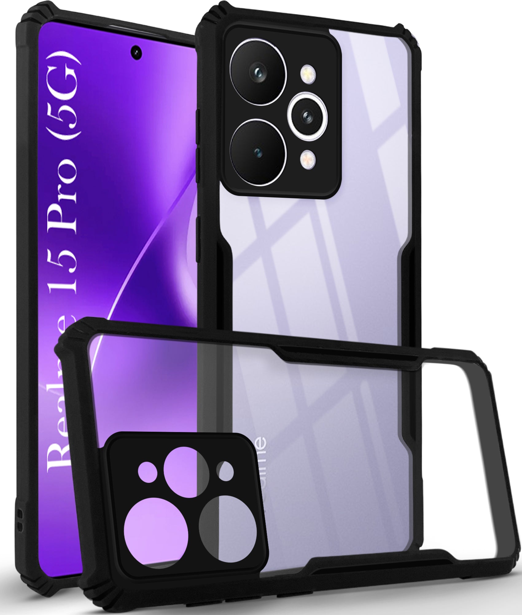 For Realme 15 Pro Back Cover Case ( Shockproof with Polycarbonate Clear Panel | Professional Black)