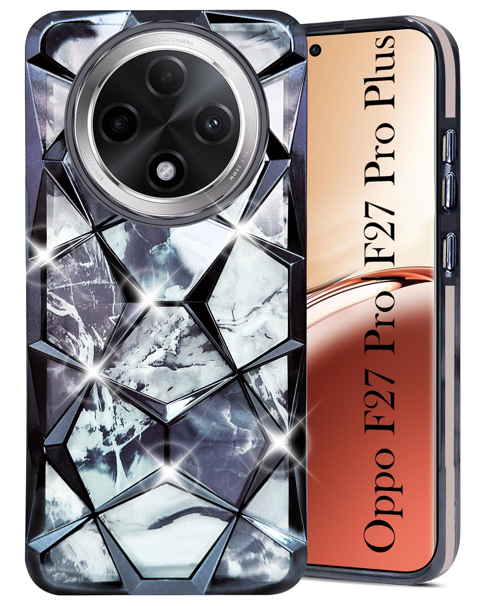 For Oppo F27 Pro | Oppo F27 Pro Plus Back Cover Case ( Dual Design Glitter Sparkle and Detachable Diamond Print Case | Soft and Flexible)