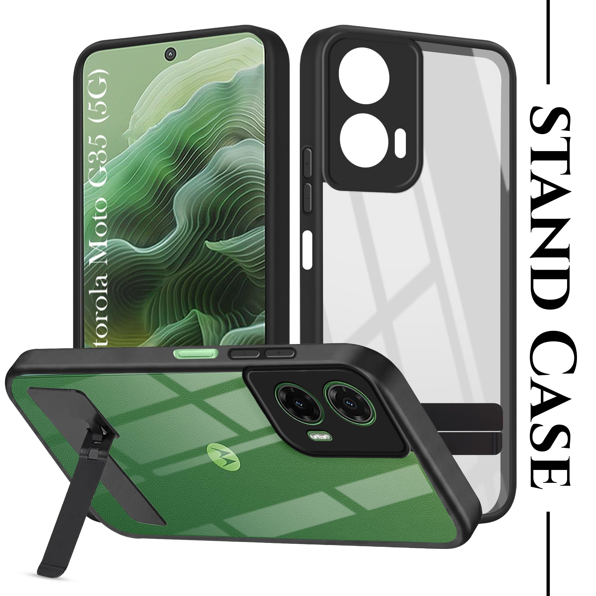 For Motorola Moto G35 5G Back Cover Case (Built-in Stand | Lifetime Anti Yellow | Kickstand Shockproof | Camera Protection | MagSafe Compatible)