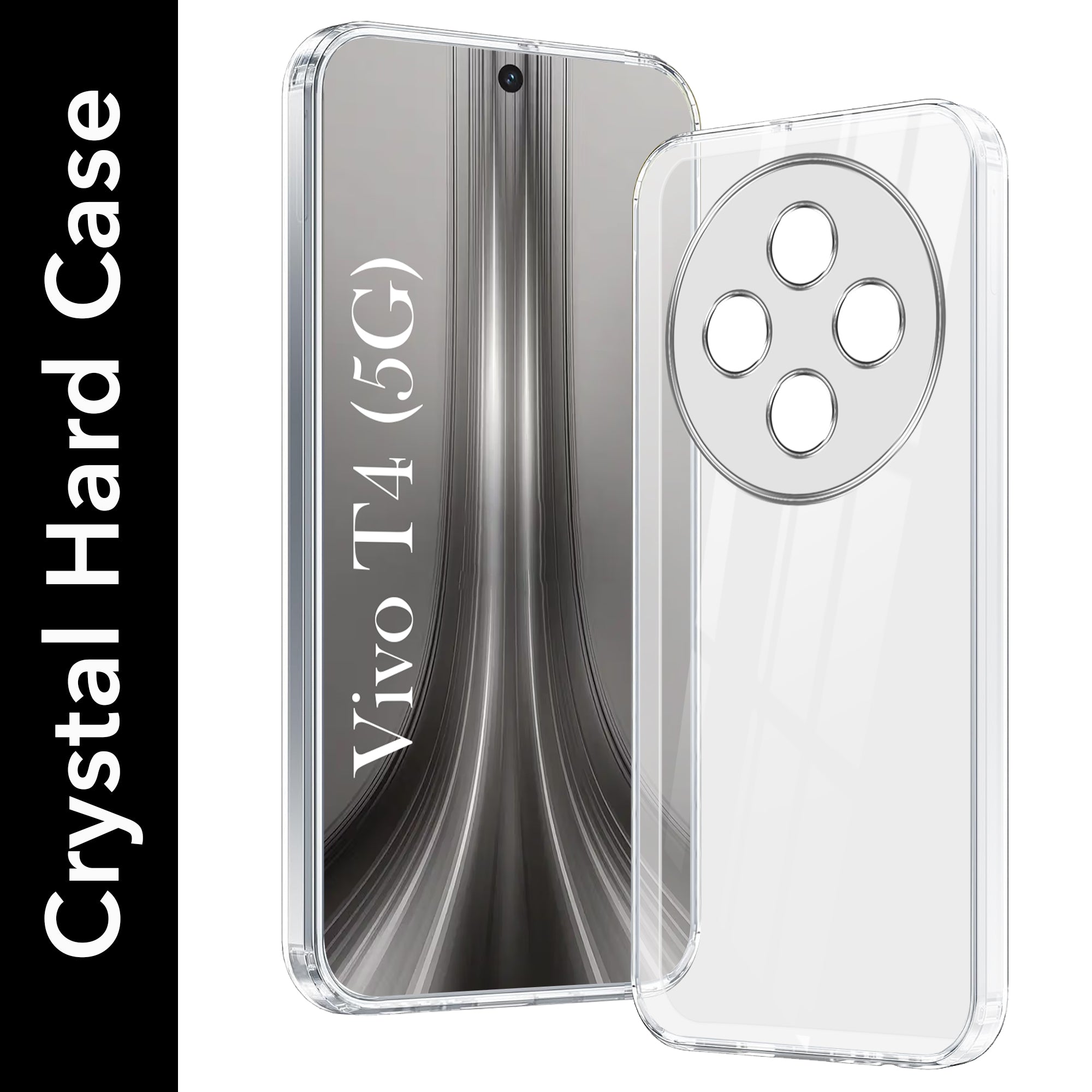 For Vivo T4 Back Cover Case (Hybrid Crystal panel with Side Soft PU | Camera Protection | HD Clear Shockproof)