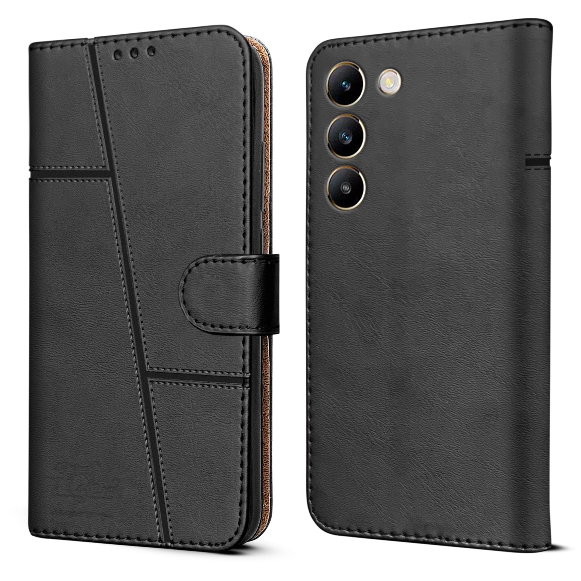 For Vivo T3 5G Flip Case Cover (Stitched Leather with Magnetic Closure)