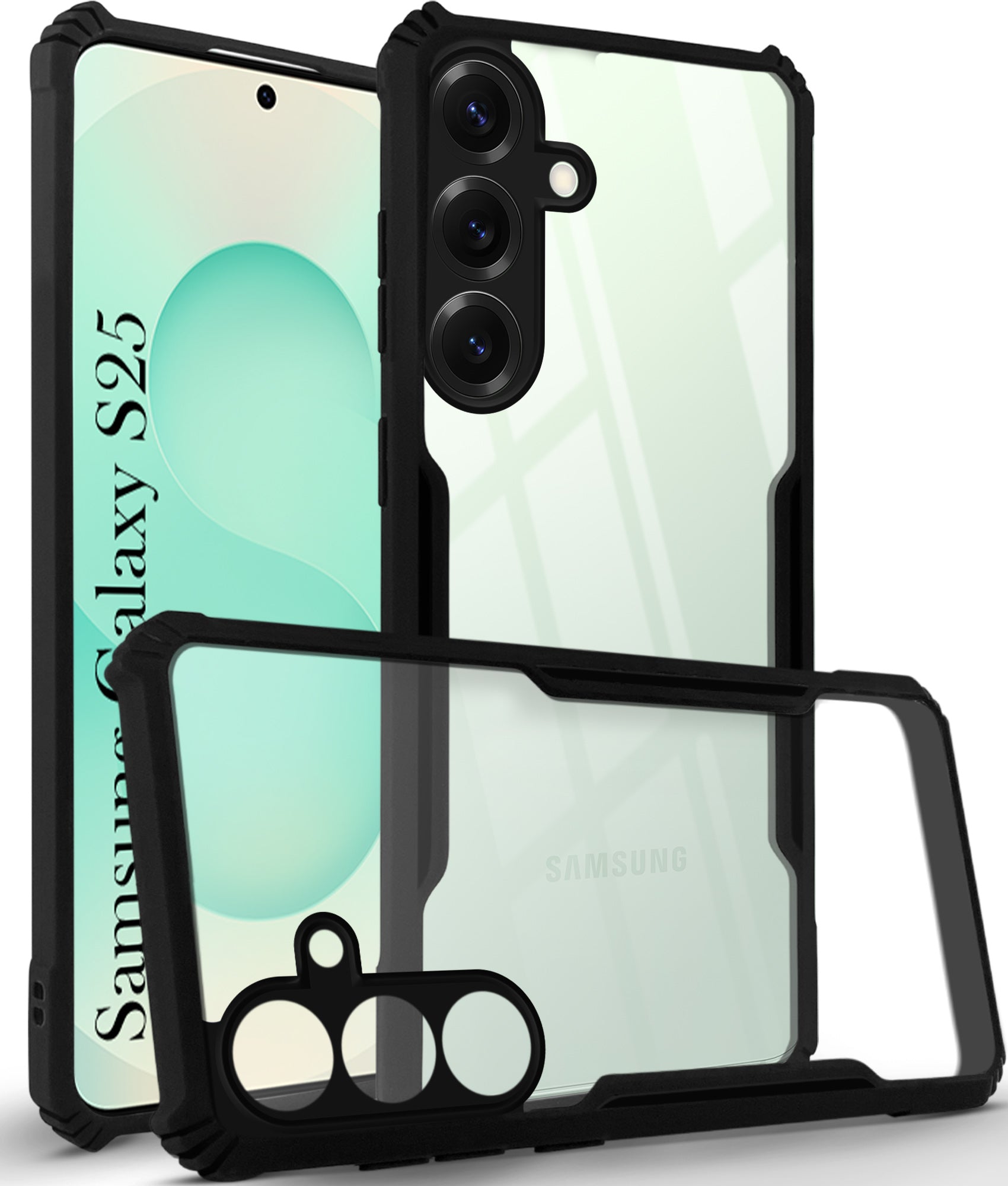 For Samsung Galaxy S25 Back Cover Case (Shockproof with Polycarbonate Clear Panel | Professional Black)