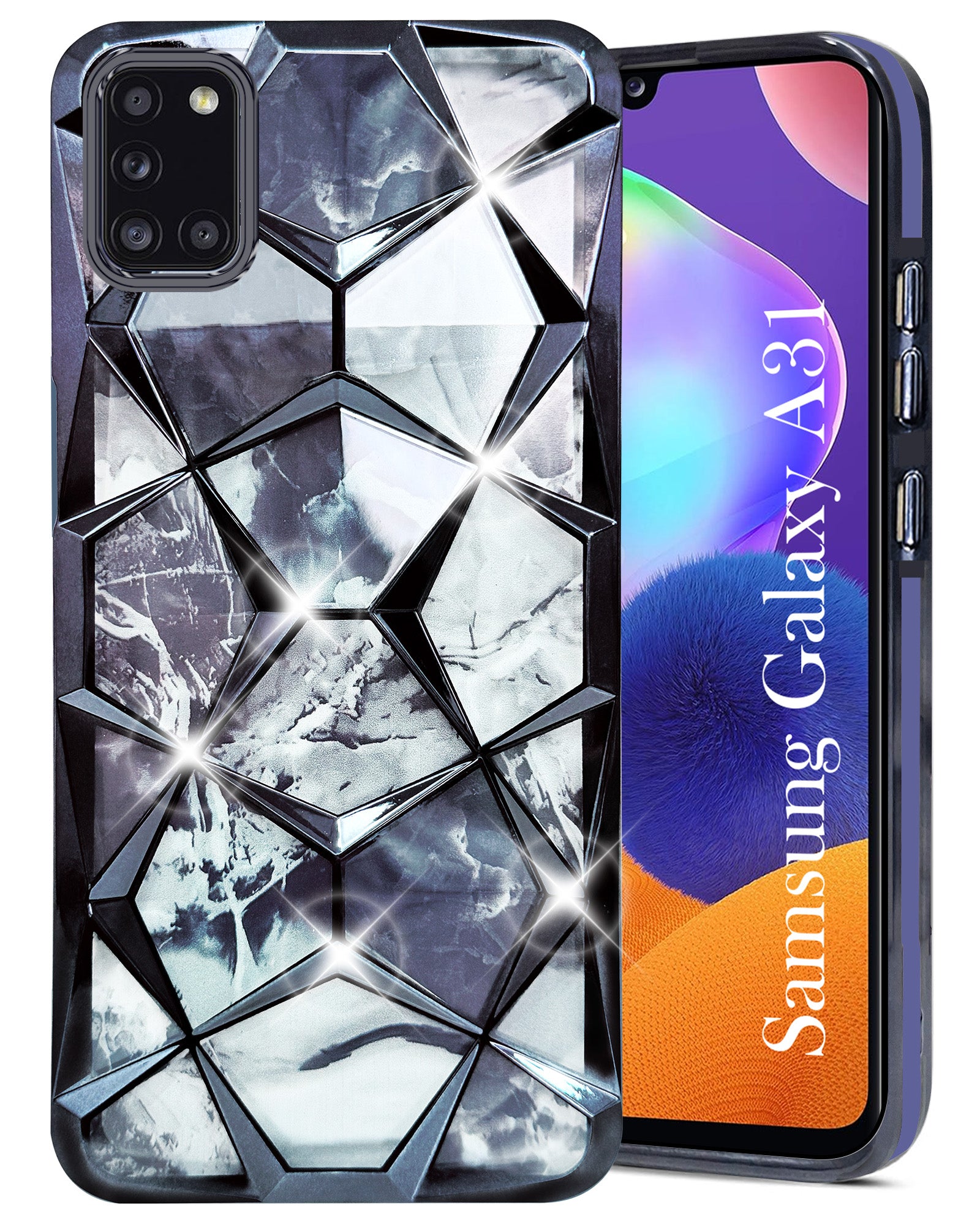 For Samsung Galaxy A31 Back Cover Case (Dual Design Glitter Sparkle and Detachable Diamond Print Case | Soft and Flexible)
