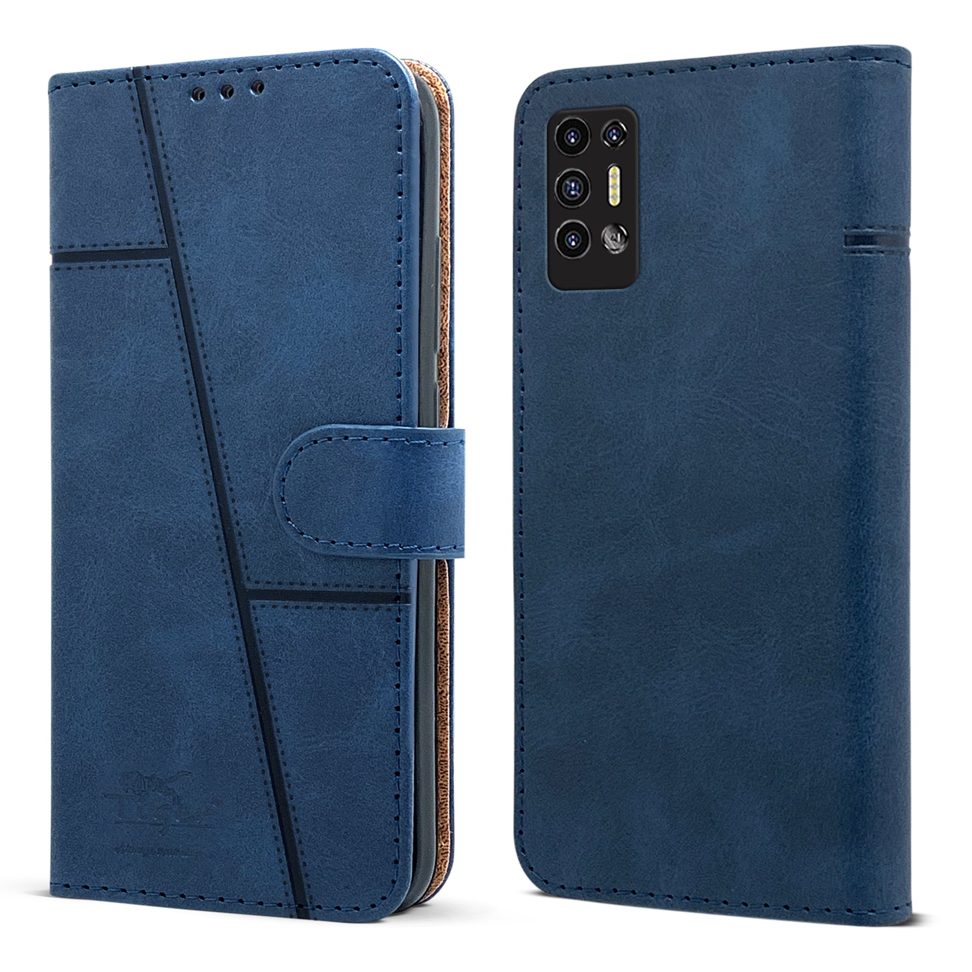 For Tecno Pova 2 Flip Cover Case (Stitched Leather Finish | Magnetic Closure | Inner TPU | Foldable Stand | Wallet Card Slots)