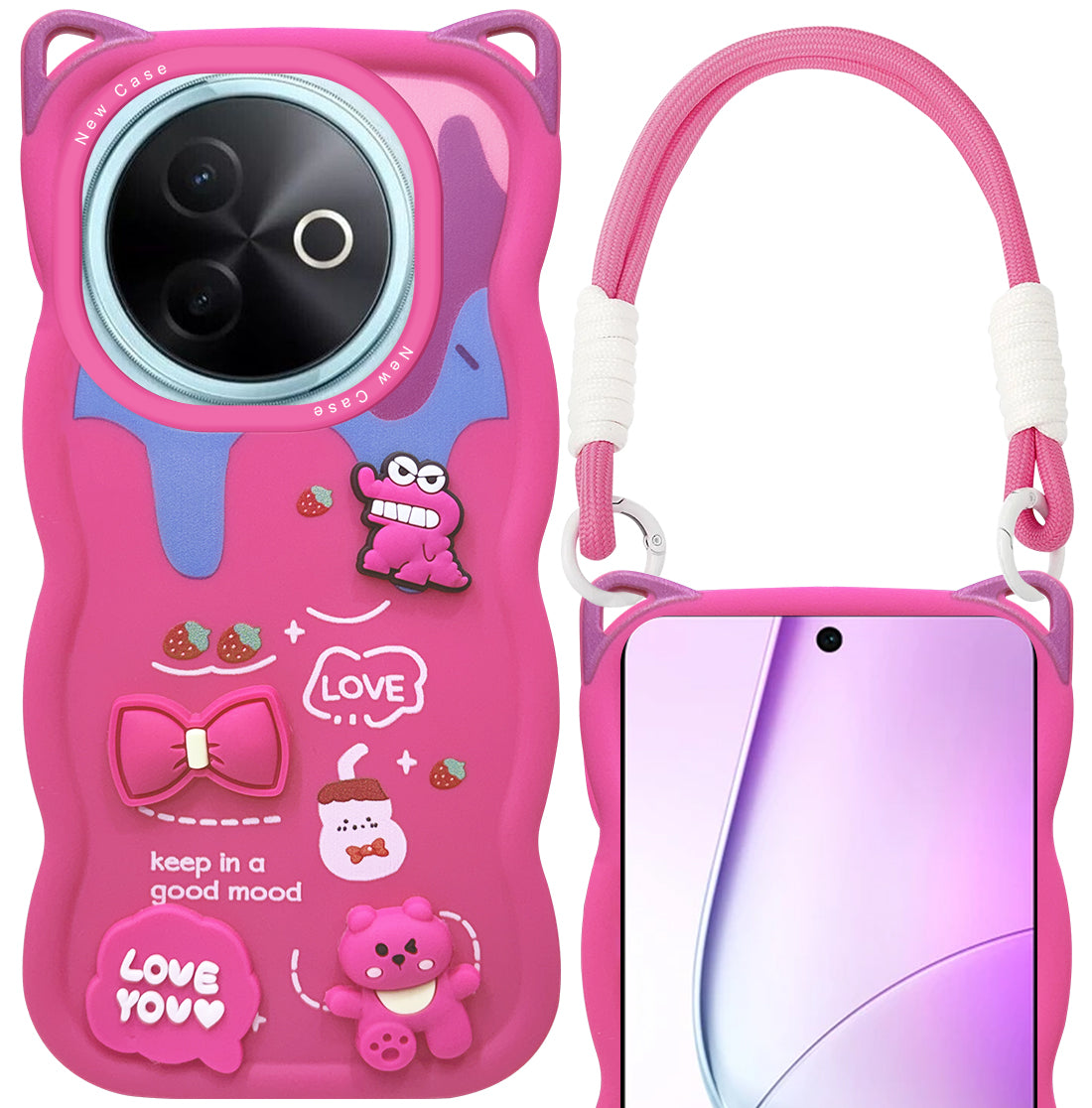 For Vivo Y39 Back Case Cover Strap (3D embossed Figures | Strap Holder | 360* Soft Cushion with Camera Bump)