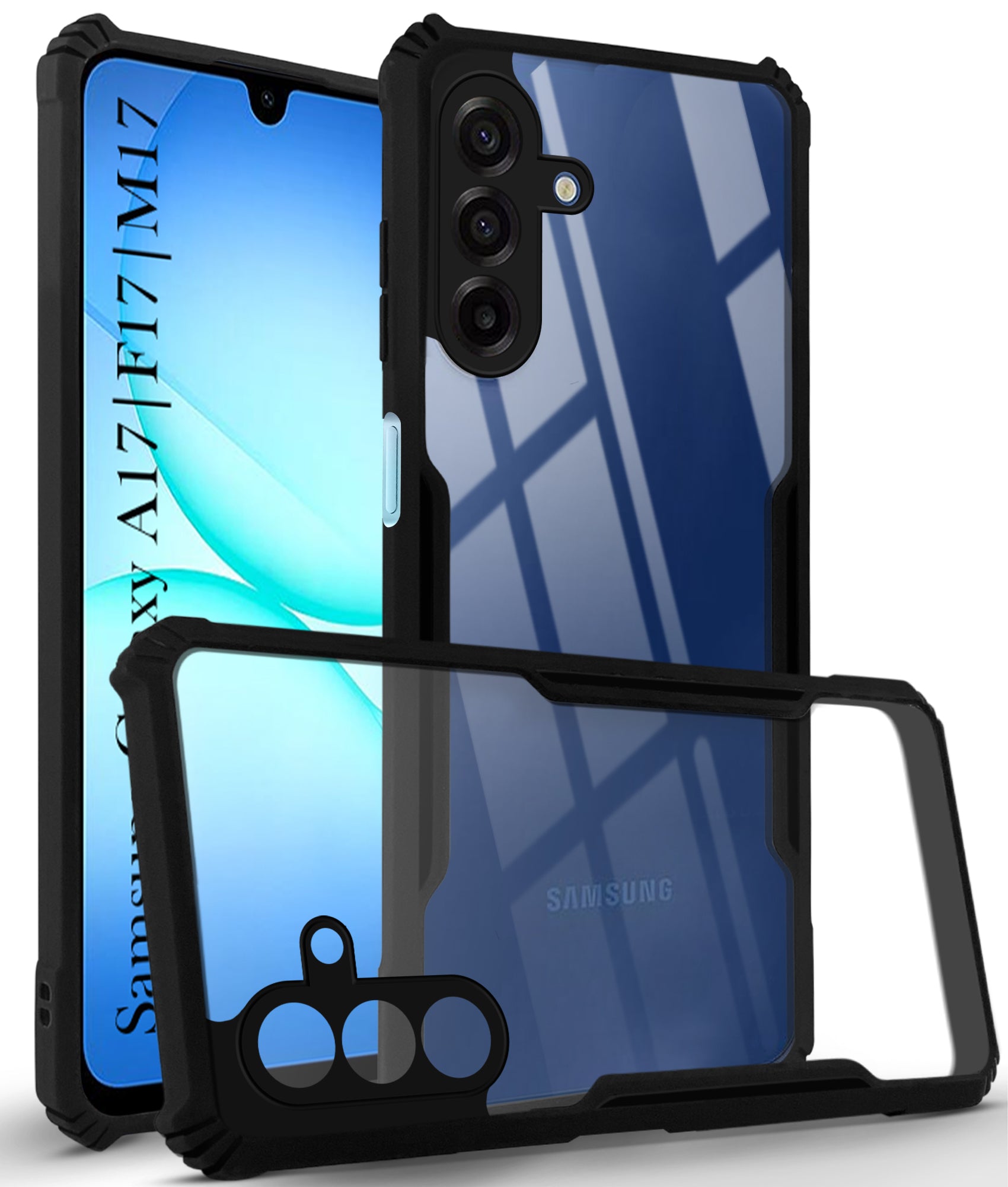 For Samsung Galaxy A17 5G | Samsung Galaxy F17 | Samsung Galaxy M17 Back Cover Case (Shockproof with Polycarbonate Clear Panel | Professional Black)