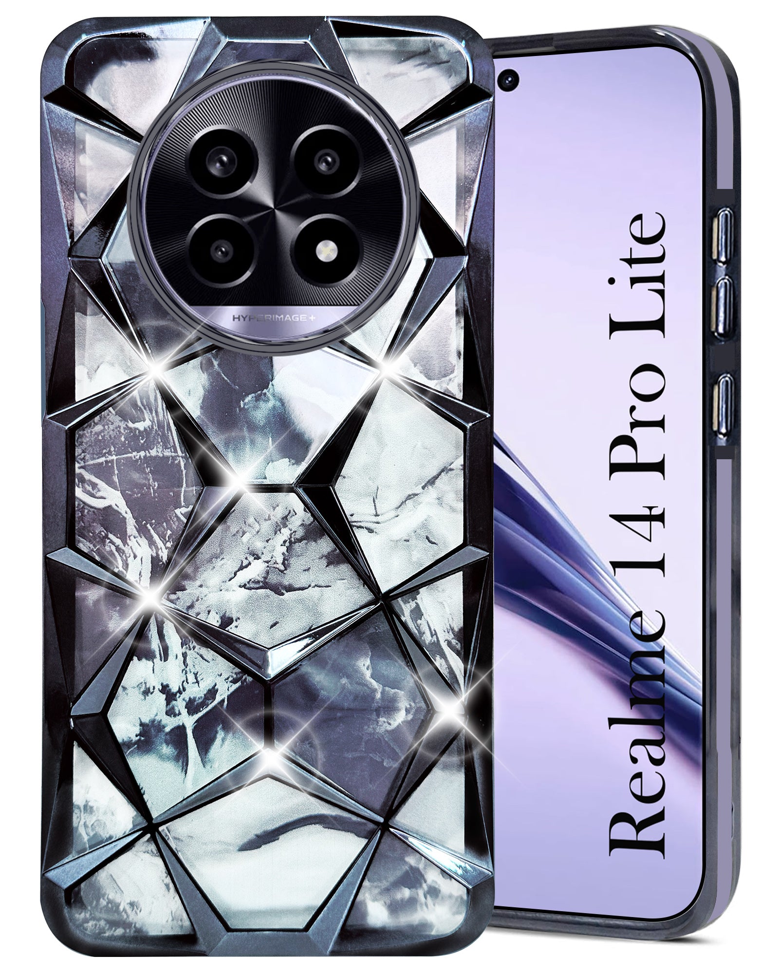 For Realme 14 Pro Lite Back Cover Case (Dual Design Glitter Sparkle and Detachable Diamond Print Case | Soft and Flexible)
