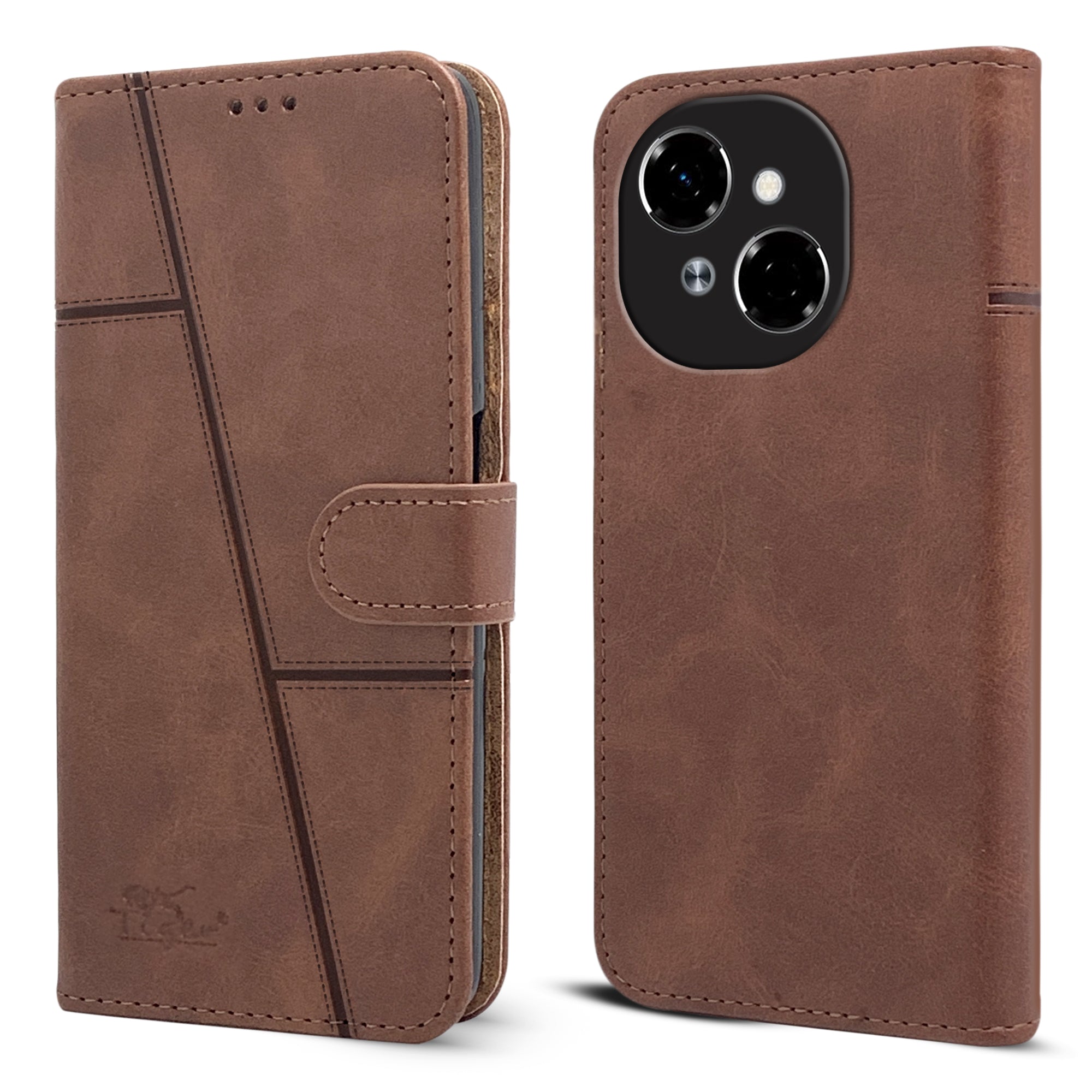 For Tecno Pop 9 4G Flip Cover Case ( Stitched Leather with Magnetic Closure)