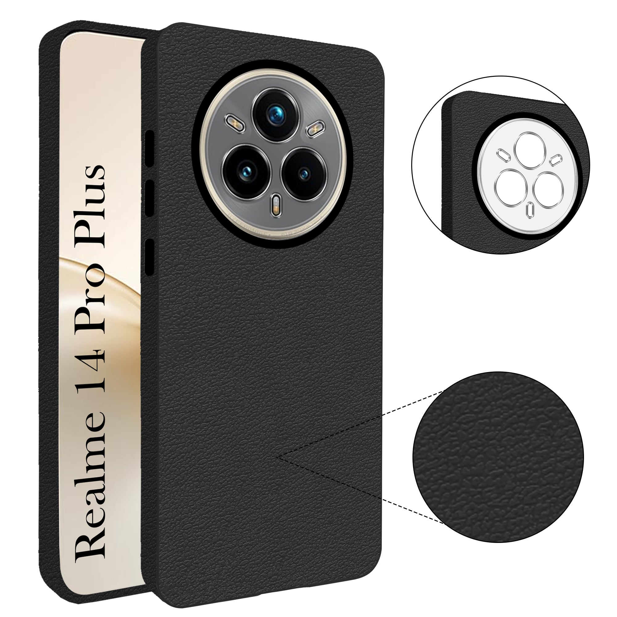 For Realme 14 Pro Plus 5G Back Cover Case (Glass Like Camera Protection | Leather Feel | Minimalist Professional Grip)