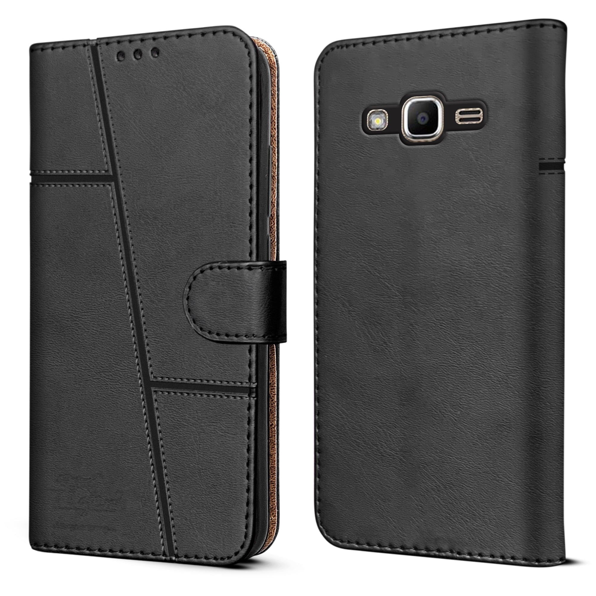 For Samsung Galaxy J2 Prime Flip Cover Case (Stitched Leather with Magnetic Closure)