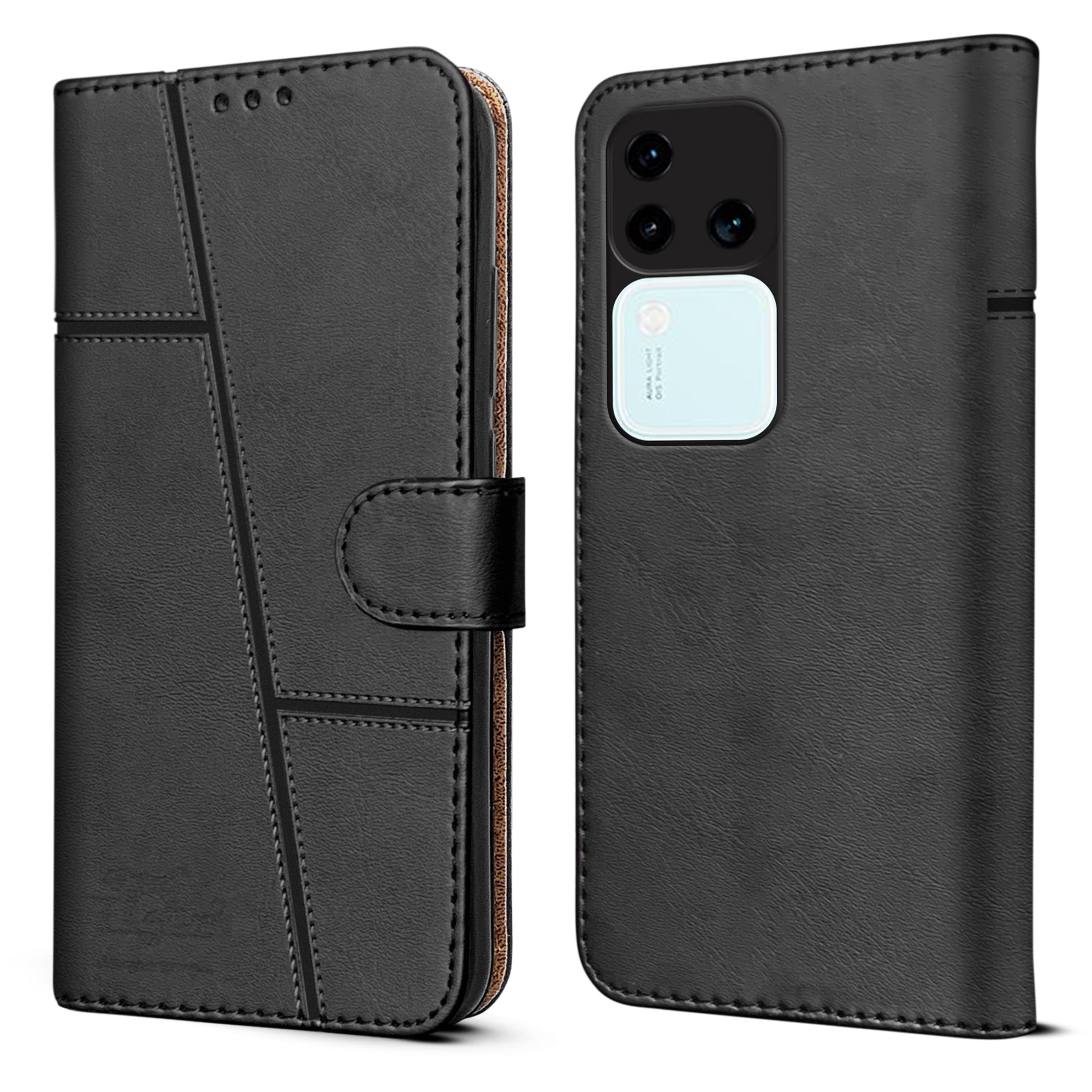 For Vivo V30 Pro 5G Flip Cover Case (Stitched Leather with Magnetic Cl
