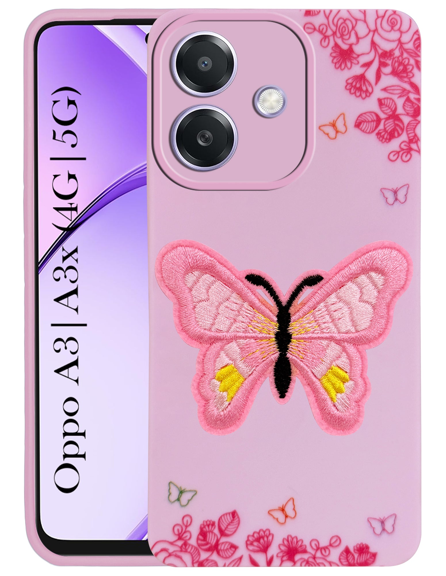 For Oppo A3X (4G/5G) | Oppo A3 5G Back Cover Case Soft Butterfly Embroidery | Women Teen Girls | Camera Protection| Matte Silicone)