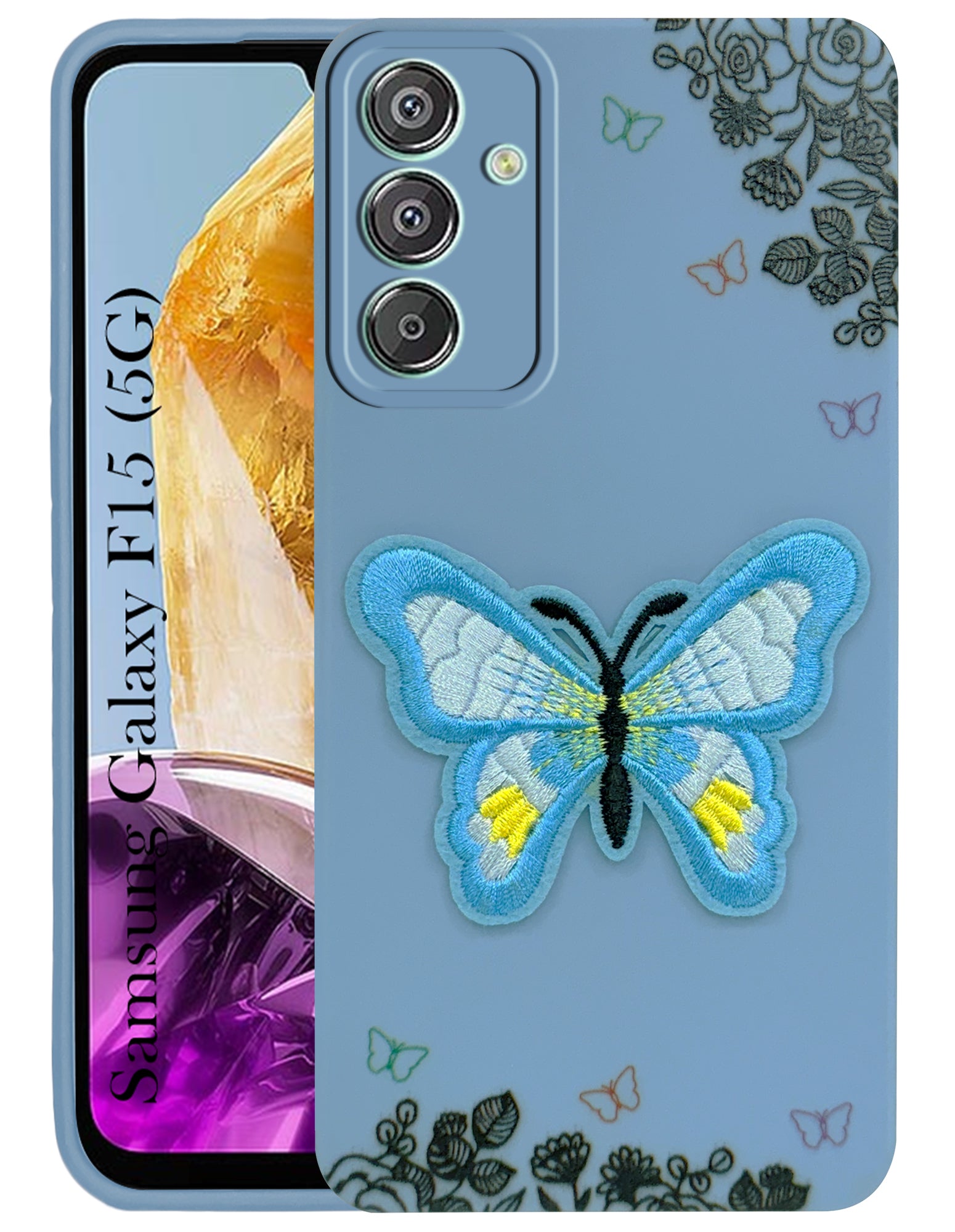 For Samsung Galaxy F15 5G Back Cover Case (Soft Butterfly Embroidery | Women Teen Girls | Camera Protection| Matte Silicone)