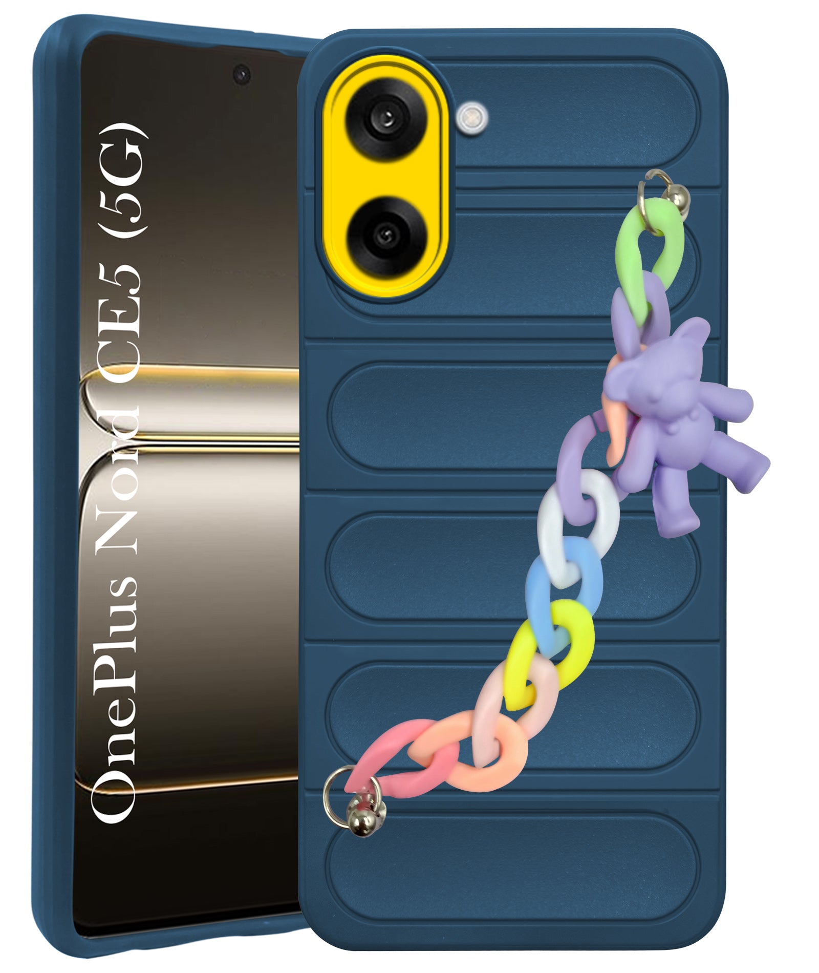 For Oneplus Nord CE 5 Back Cover Case (Wrist Hanging Chain | Teddy Bracelet Charms | Matte Liquid Silicone | Camera Protection Ring)