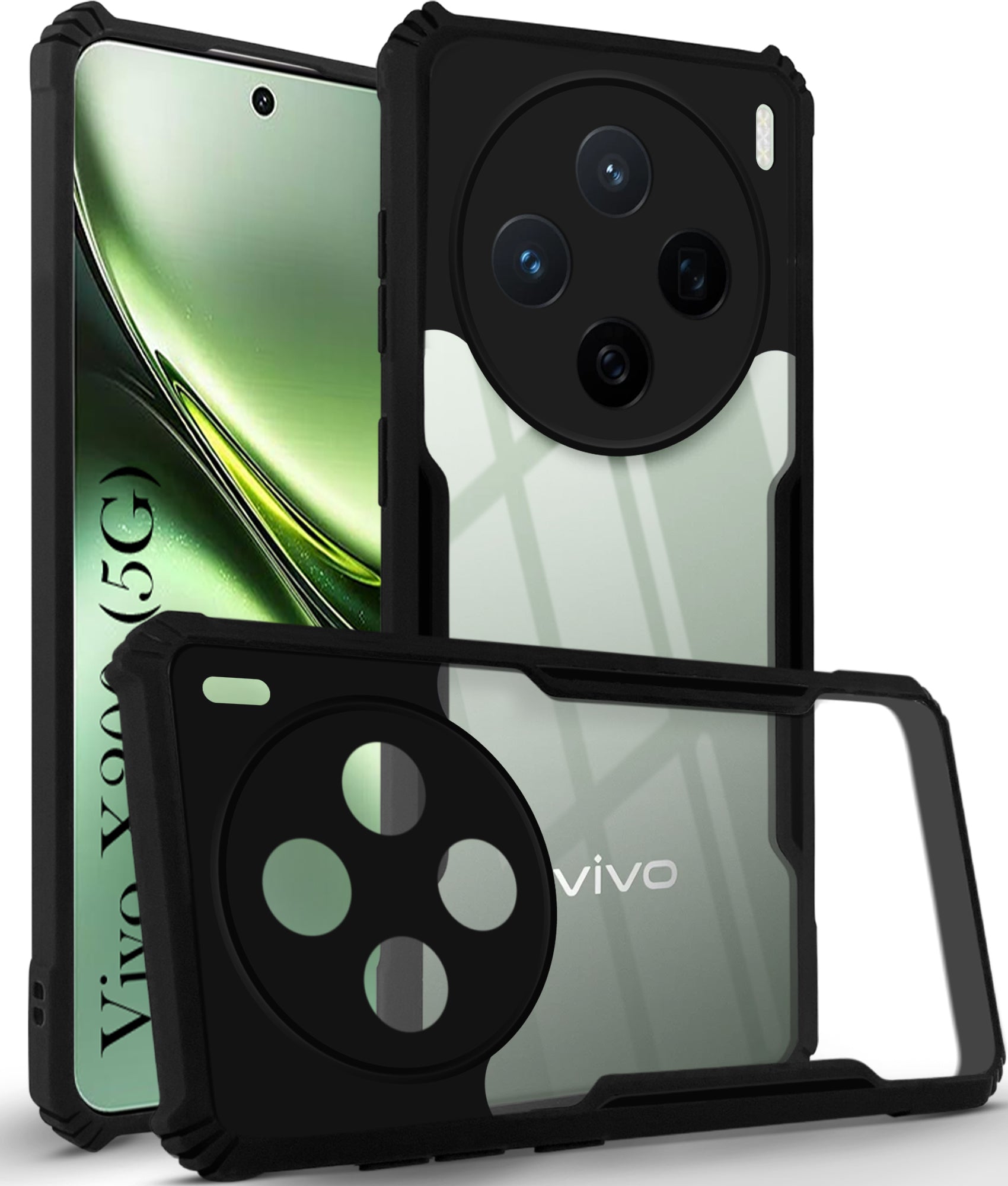 For Vivo X200 5G Back Cover Case ( Shockproof with Polycarbonate Clear Panel | Professional Black)