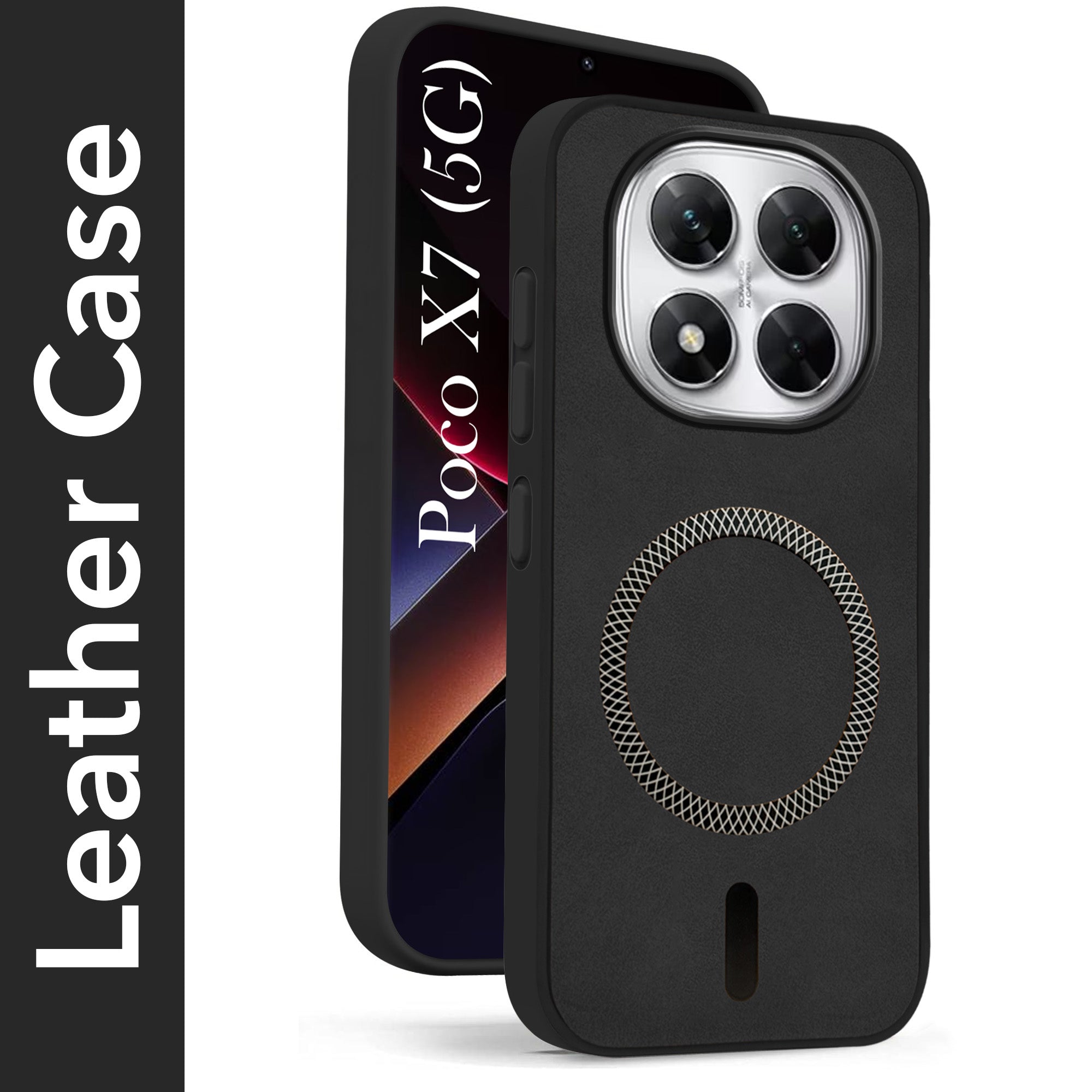 For Xiaomi Poco X7 Back Cover Case Leather Finish (MagSafe Compatible Wireless Charging | Soft Touch | Camera Bump Protection)