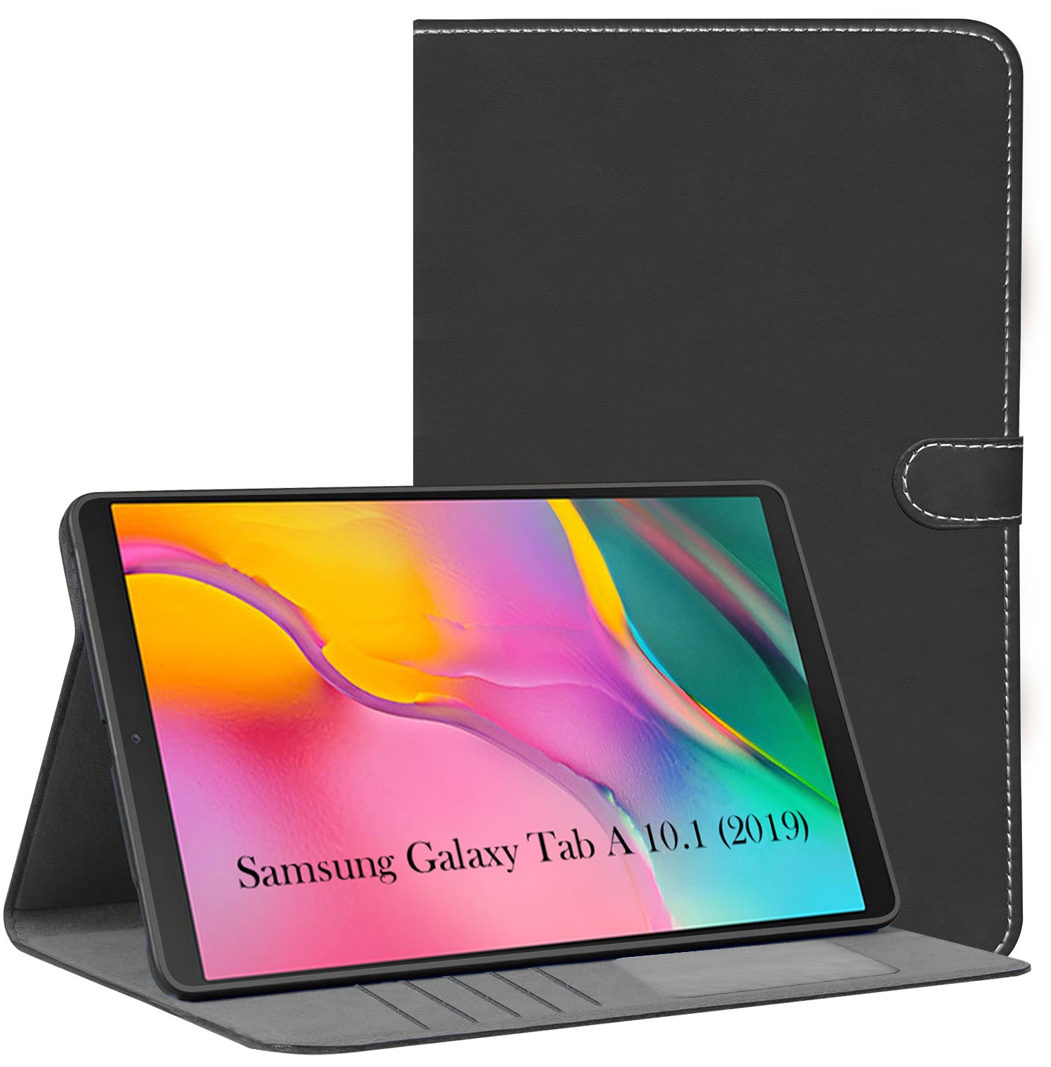 For Flip Cover Folio Case Samsung Galaxy Tab A 10.1 Inch (2019) SM-T510 / T515 (PU Matte Leather | Multi-Angle Smart Stand | Card Storage Slots | Silicone Back Pouch)
