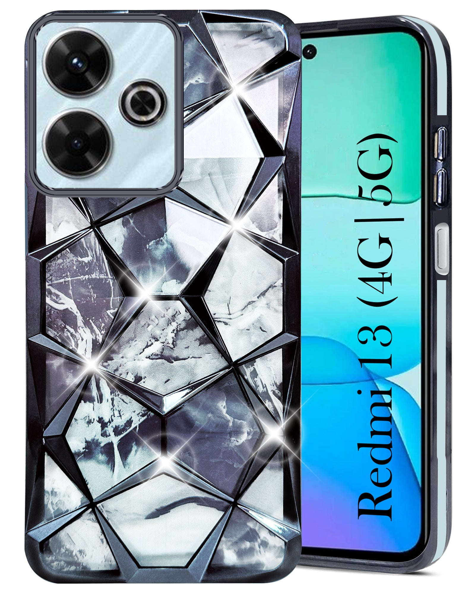 For Xiaomi Mi Redmi 13 4G | 5G Back Cover Case ( Dual Design Glitter Sparkle and Detachable Diamond Print Case | Soft and Flexible)