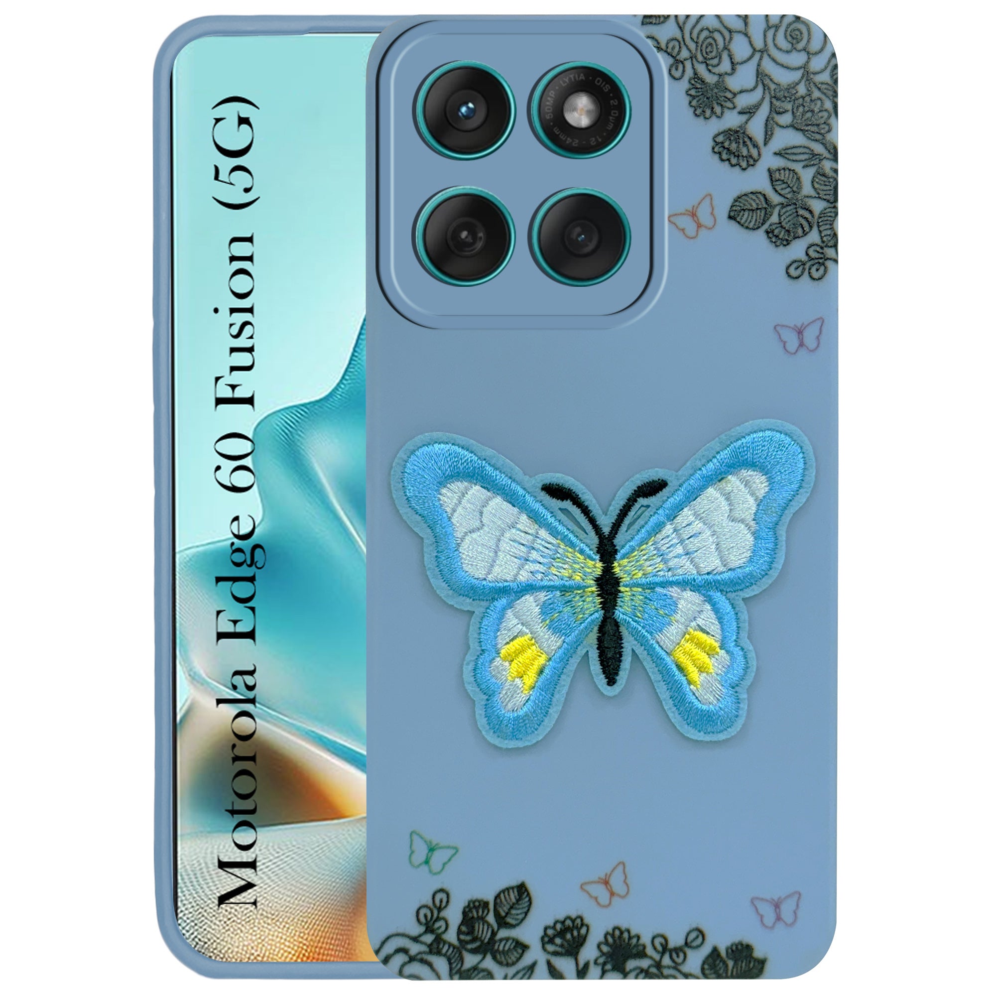For Motorola Moto Edge 60 Fusion Back Cover Case (Soft Butterfly Embroidery | Women Teen Girls | Camera Protection| Matte Silicone)