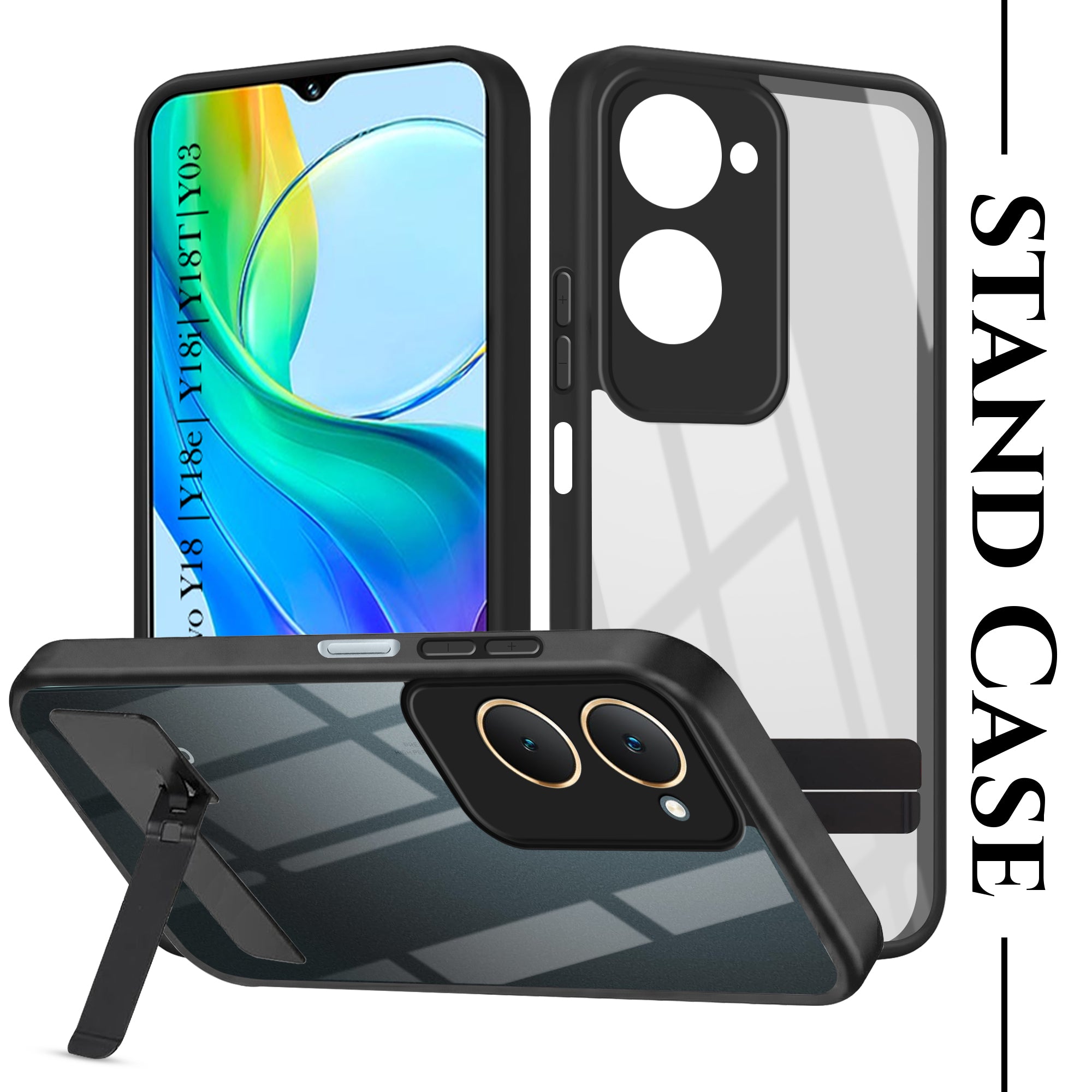 For Vivo Y18 | Y18e | Y03 | Y18i | Y18t Back Cover Case (Built-in Stand | Lifetime Anti Yellow | Kickstand Shockproof | Camera Protection | MagSafe Compatible)