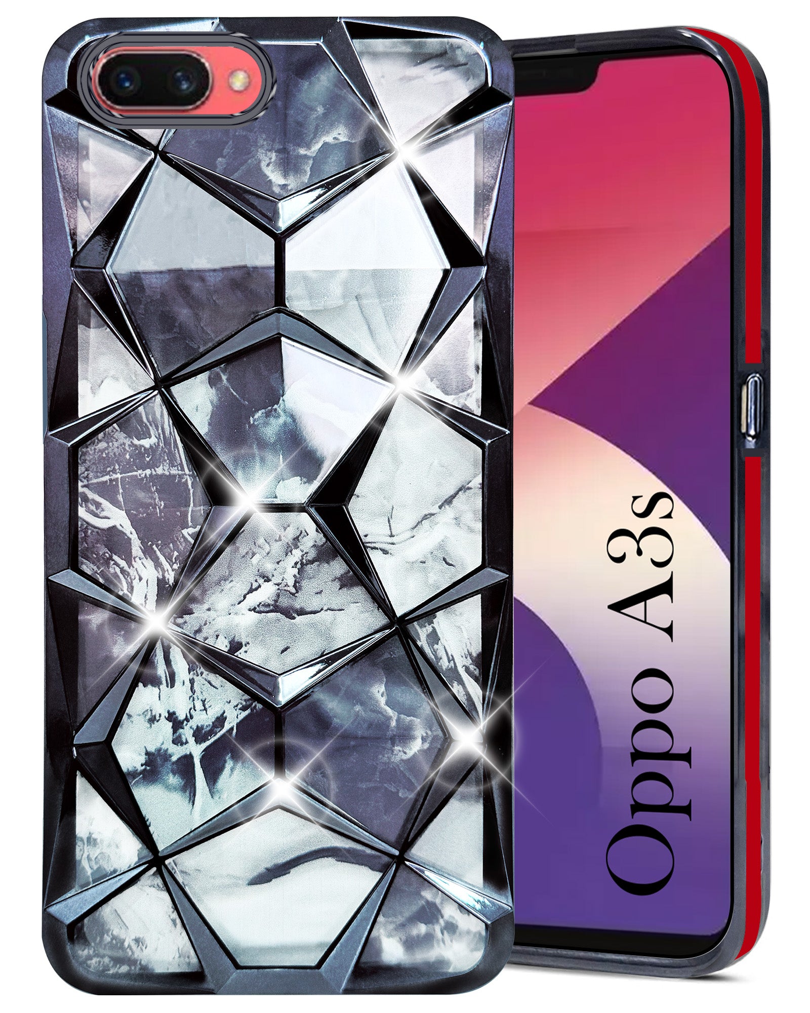 For Oppo A3s Back Cover Case (Dual Design Glitter Sparkle and