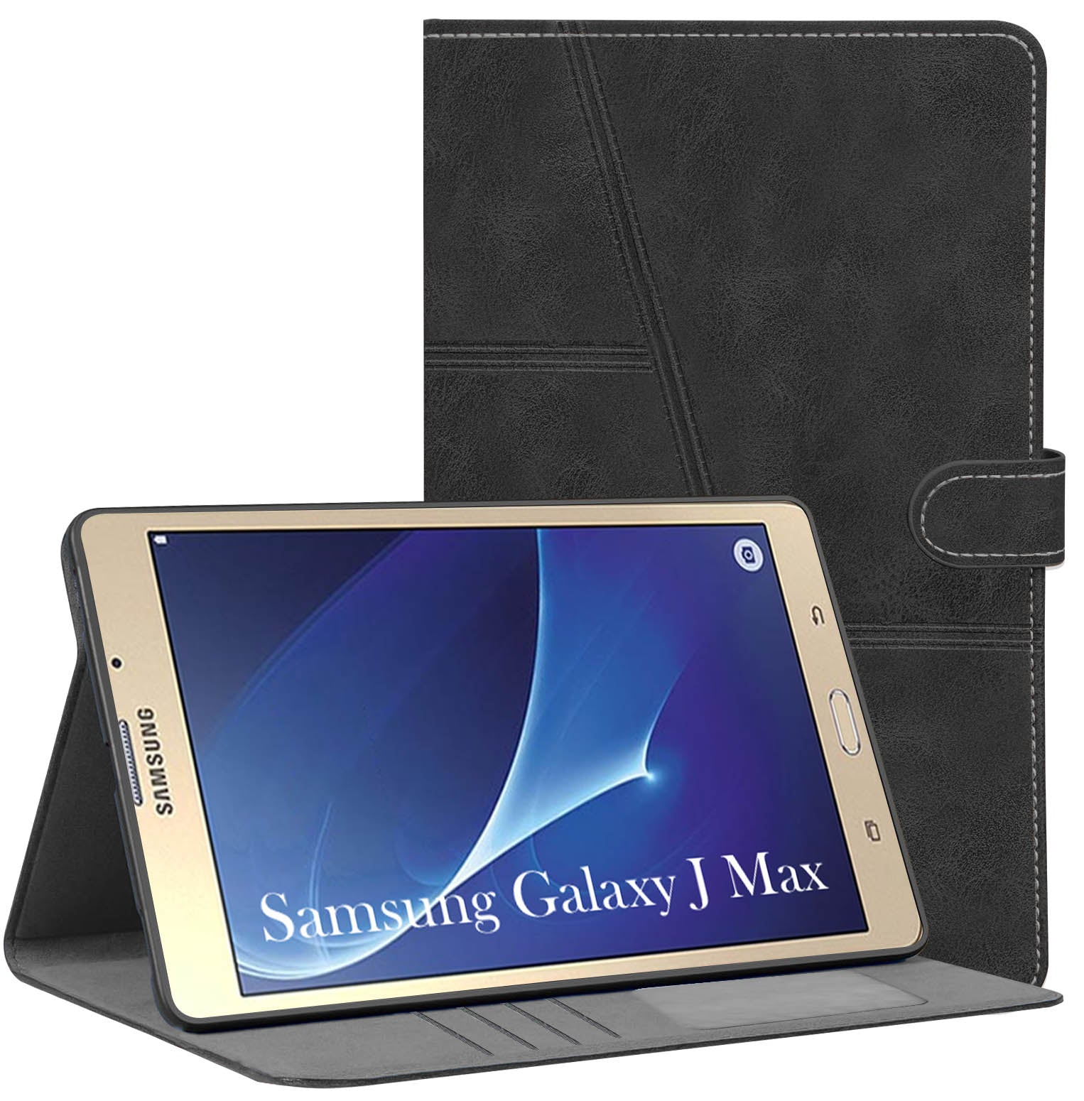 For Flip Cover Folio Case Samsung Galaxy J Max (SM-T285, SM-T285YD) 7 Inch (PU Leather | Multi-Angle Smart Stand | Card Storage Slots | Silicone Back Pouch)