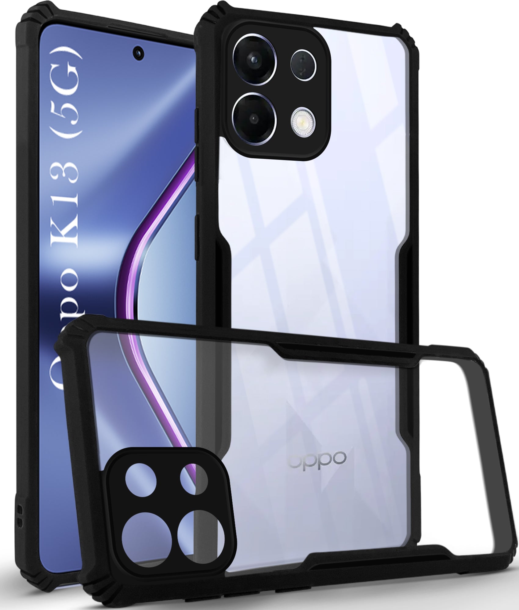 For Oppo K13 Back Cover Case (Shockproof with Polycarbonate Clear Panel | Professional Black)