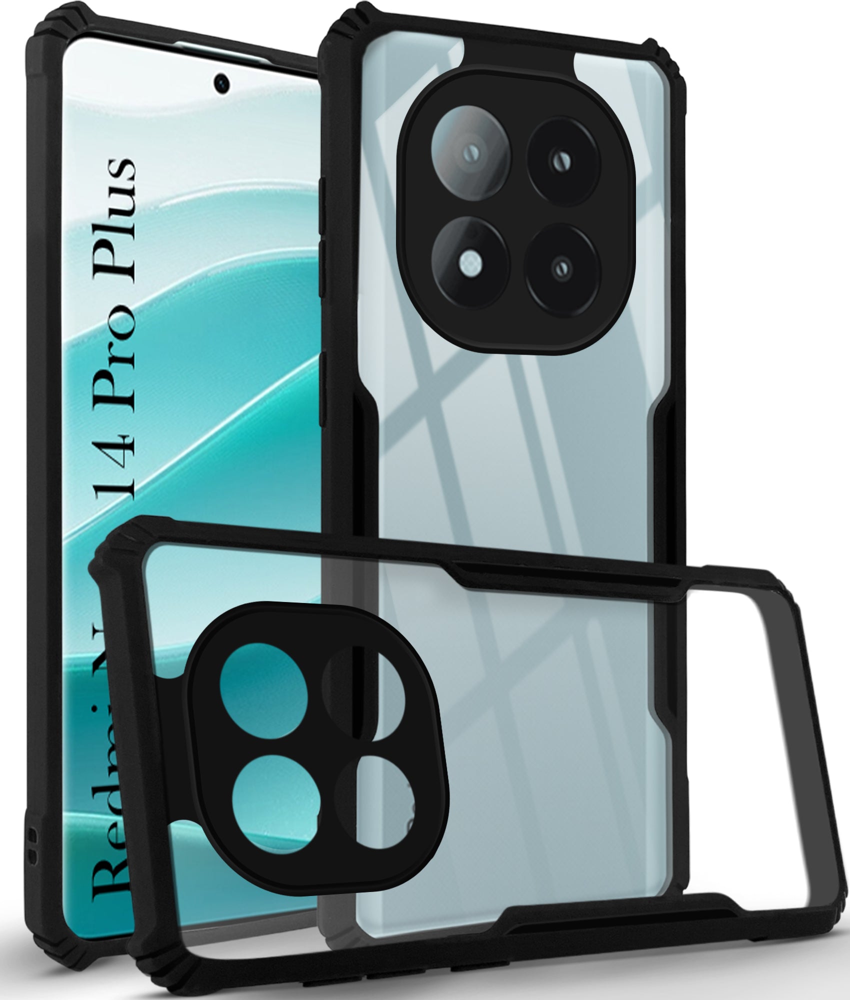 For Redmi Note 14 Pro Plus Back Cover Case ( Shockproof with Polycarbonate Clear Panel | Professional Black)