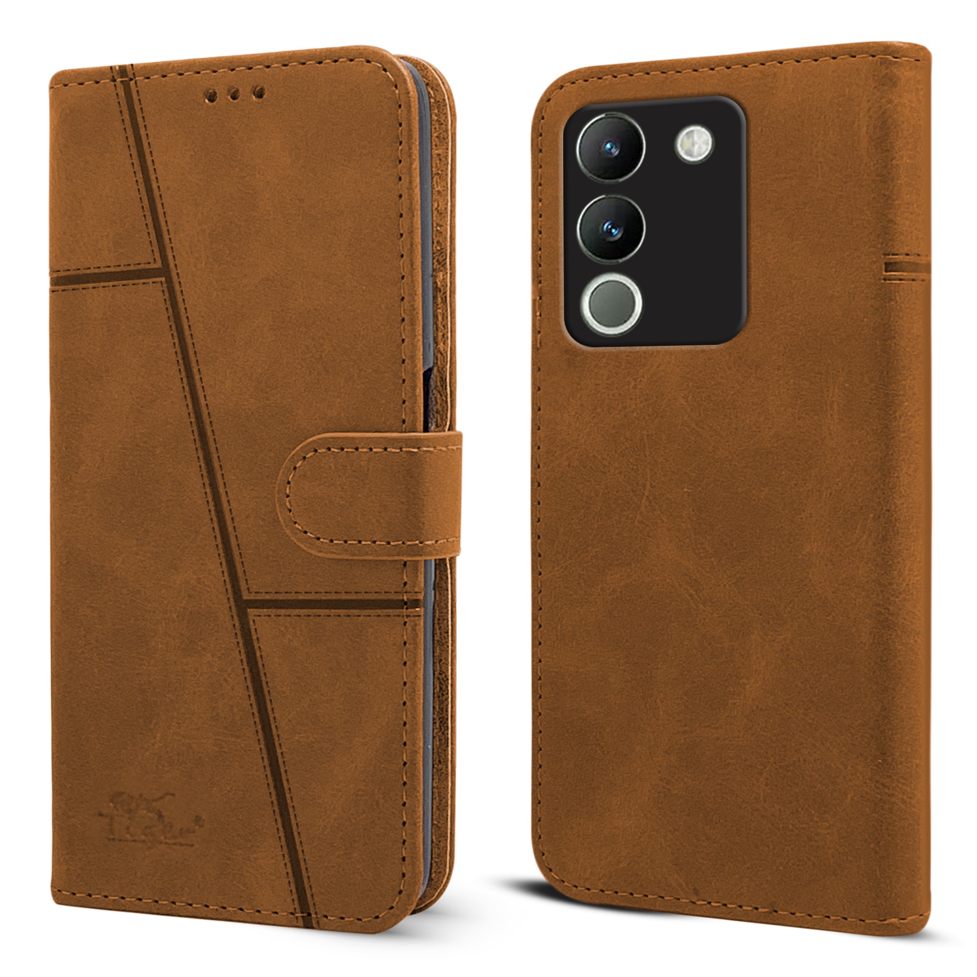 For Vivo Y200 Flip Case Cover ( Stitched Leather with Magnetic Closure)